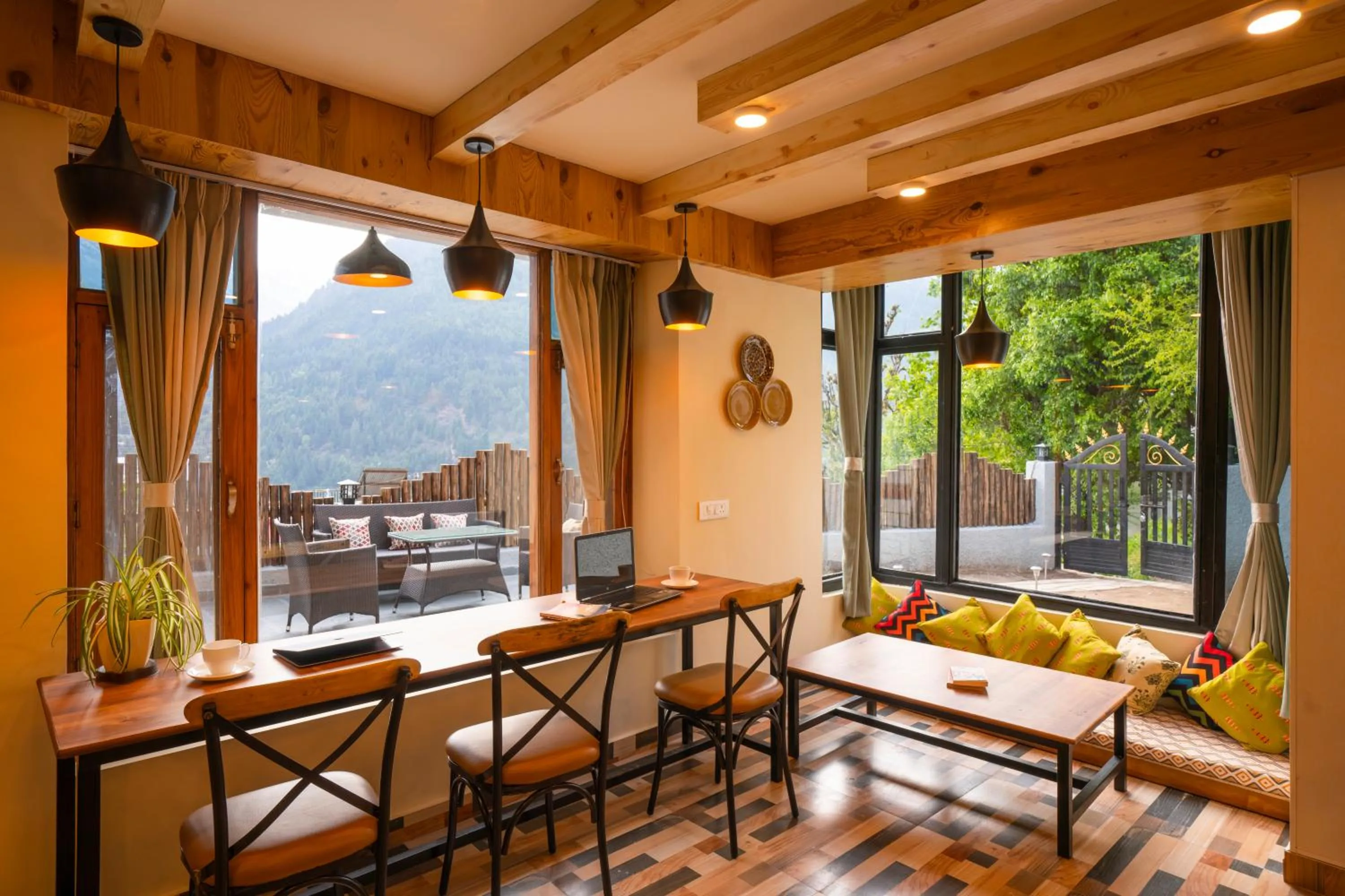 Seating area in Zostel Manali, Vashisht
