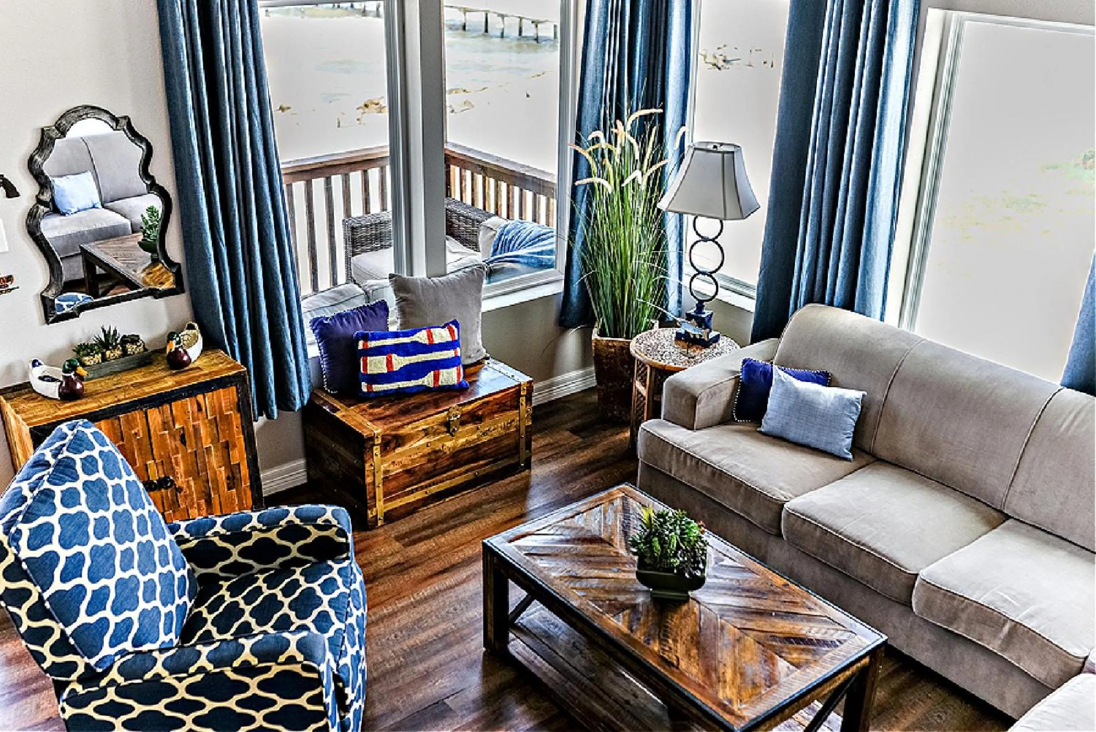 Living room in Bay Front Home with Spectacular Sunrise Views