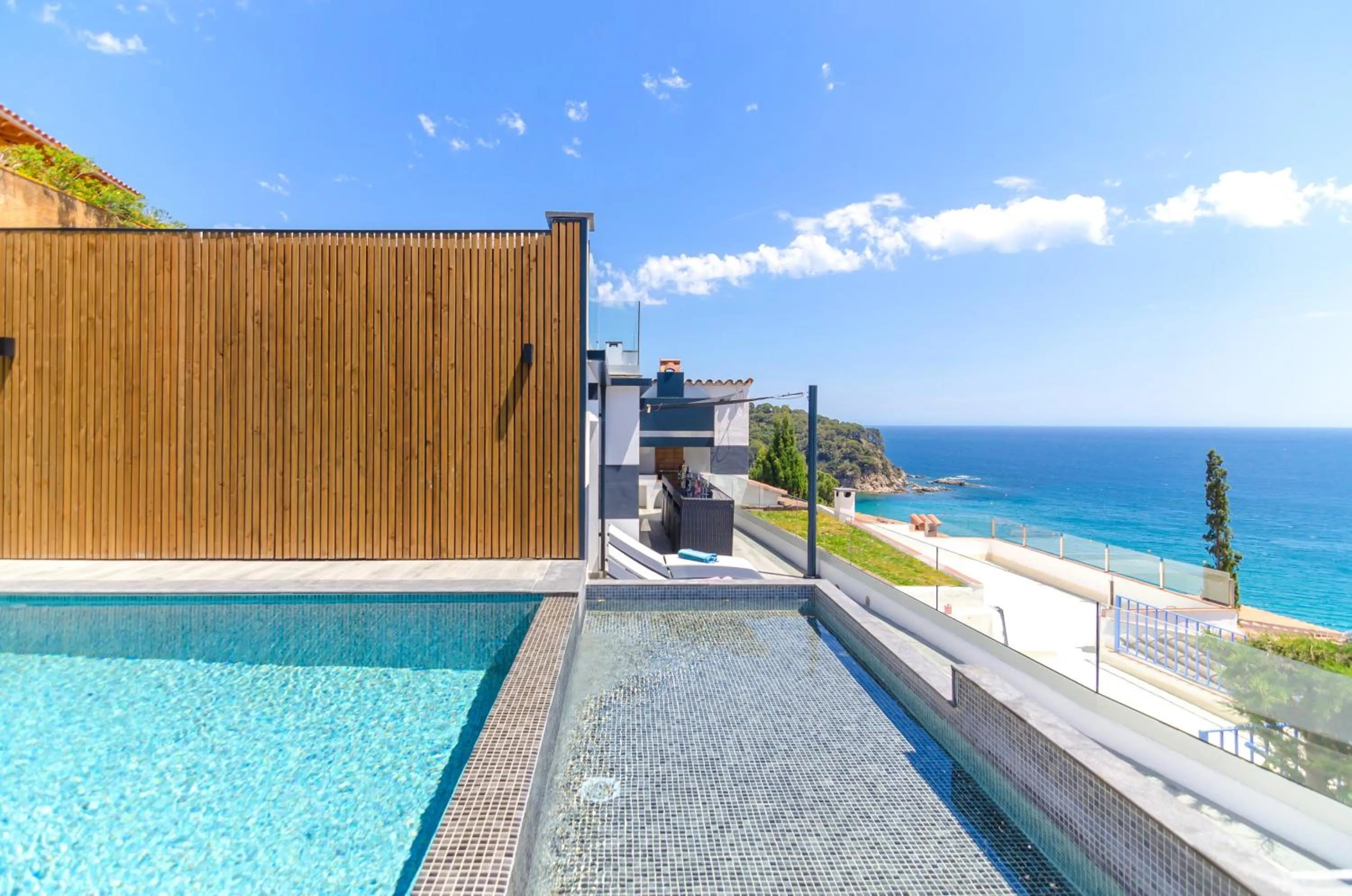 Pool view in Seaside villa in Lloret de Mar with garden and pool view