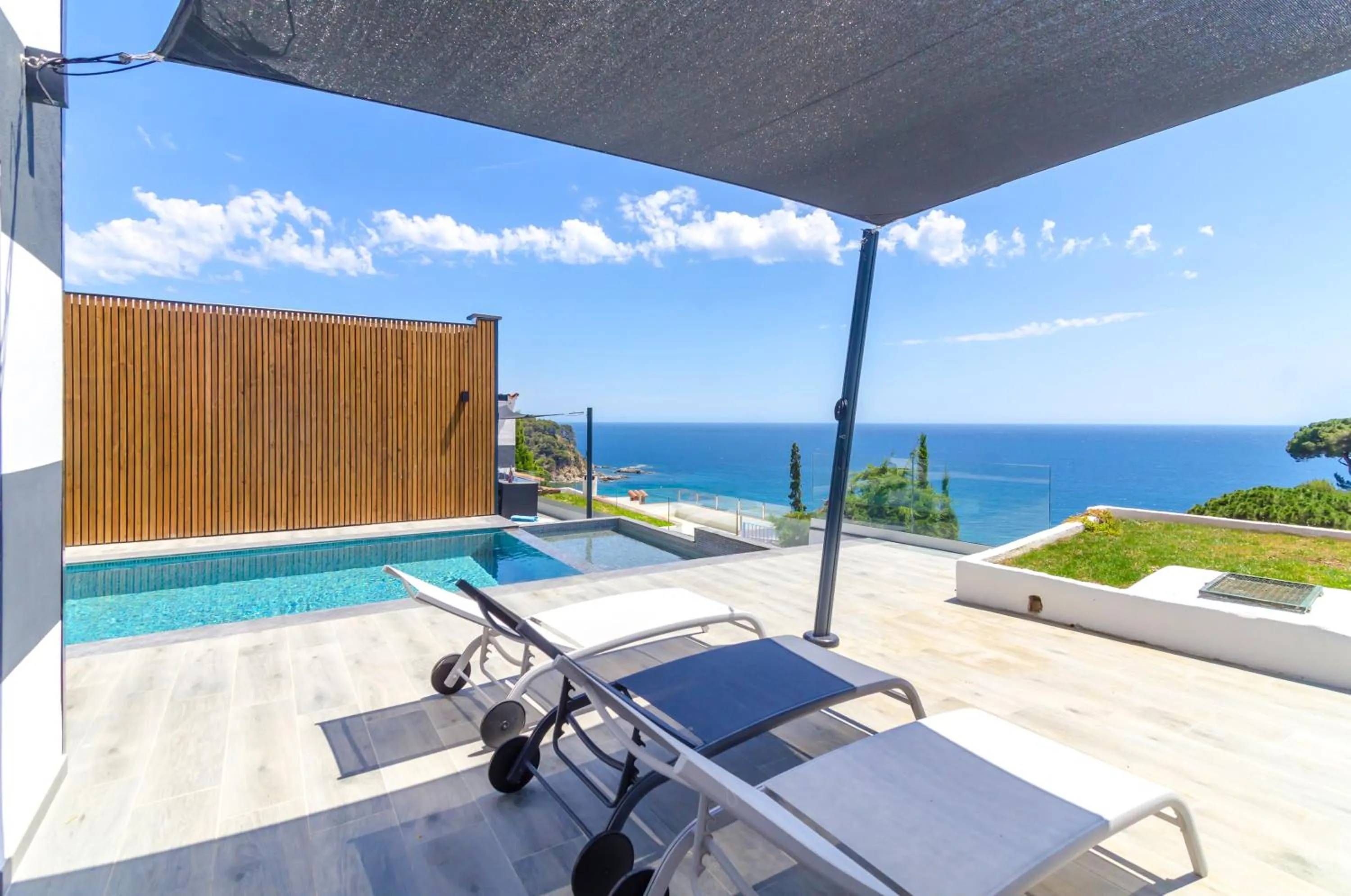 Pool view in Seaside villa in Lloret de Mar with garden and pool view