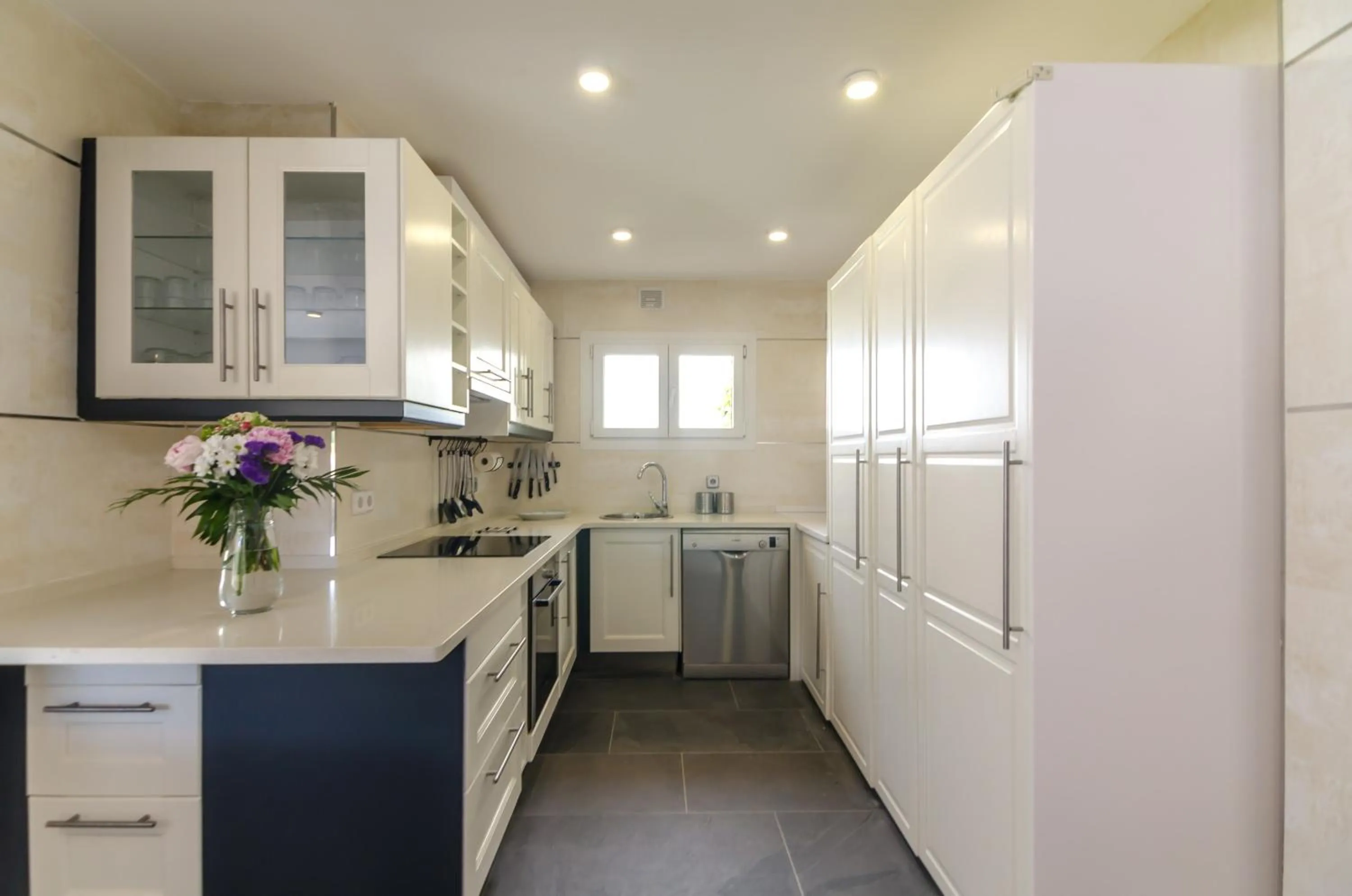 Kitchen or kitchenette in Seaside villa in Lloret de Mar with garden and pool view