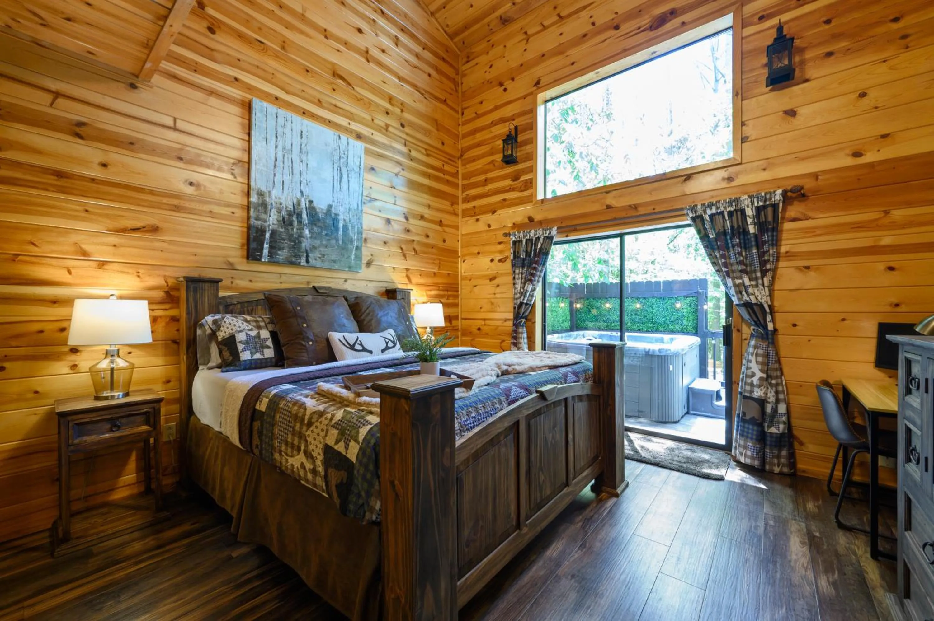 Bedroom, Bed in Hickory Bear - Cabin surrounded by pines, Sleeps 10, Hot Tub, Fire Pit, Arcade, Foosball Table & Deck Slide