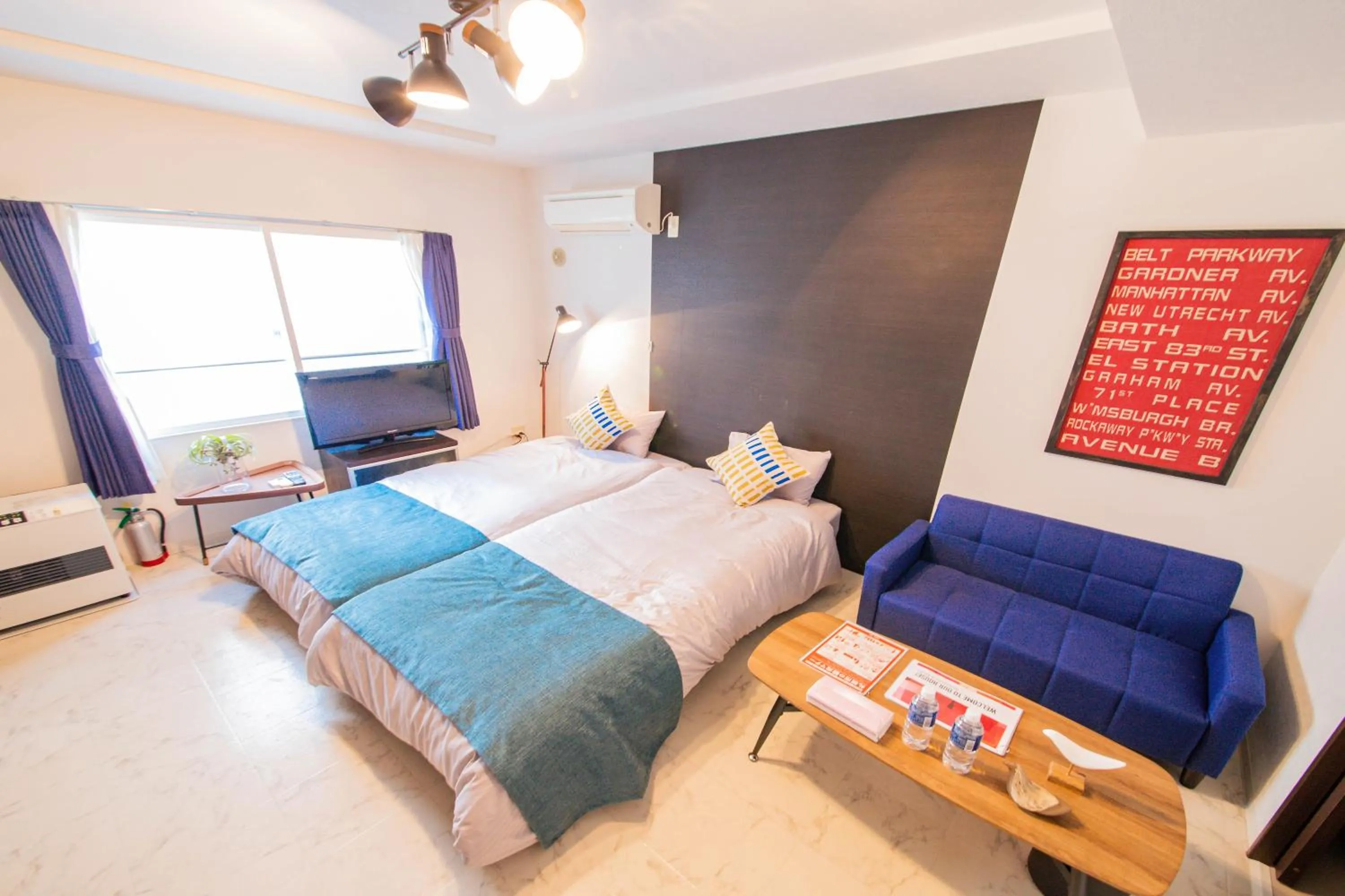 Bedroom, Bed in BLUE