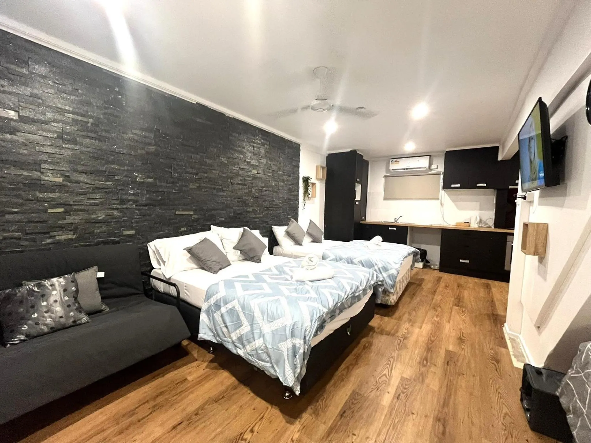 Bed in Aqua Blue Motel