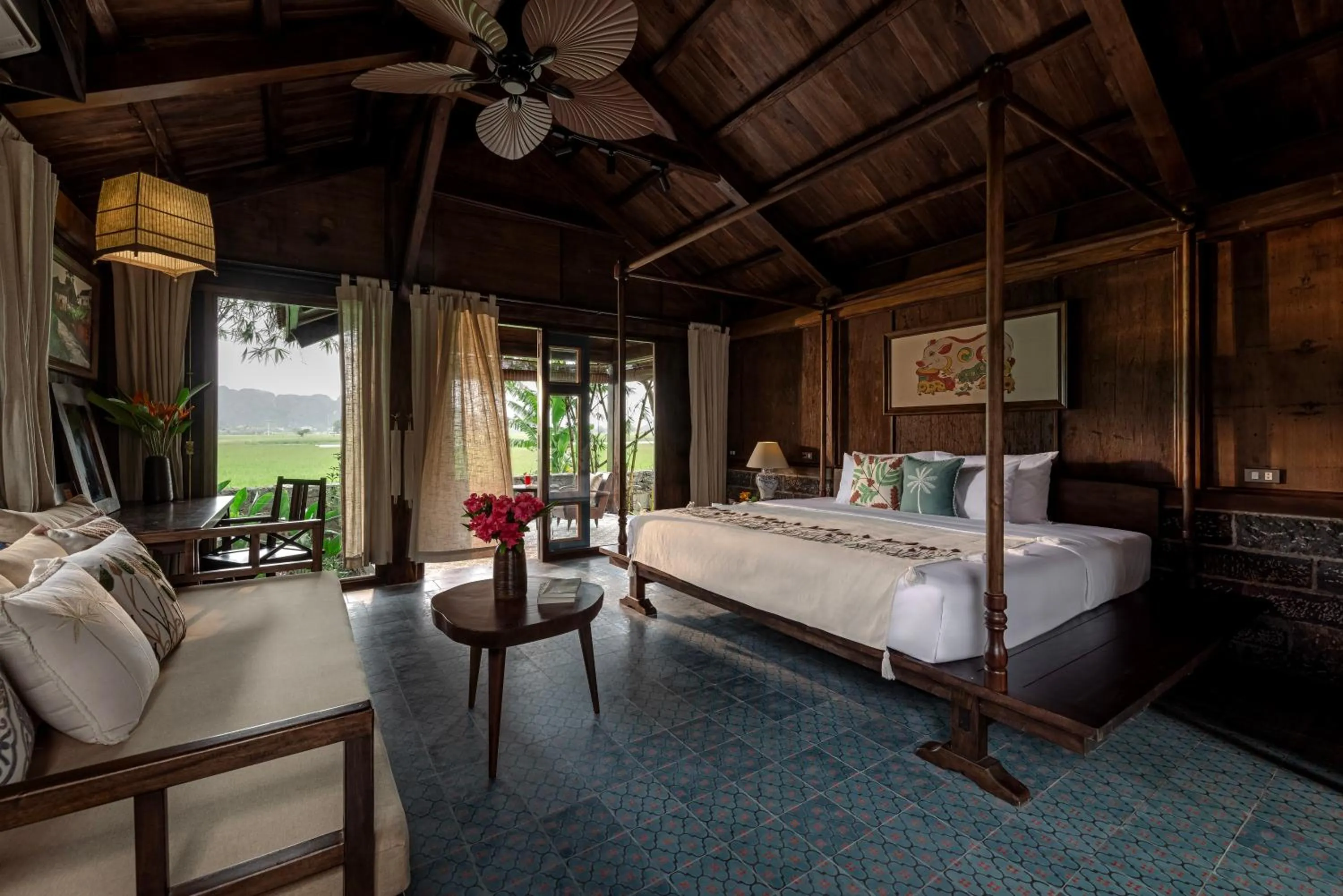 Bed in ChezCao Rice Field Ecolodge Ninh Binh