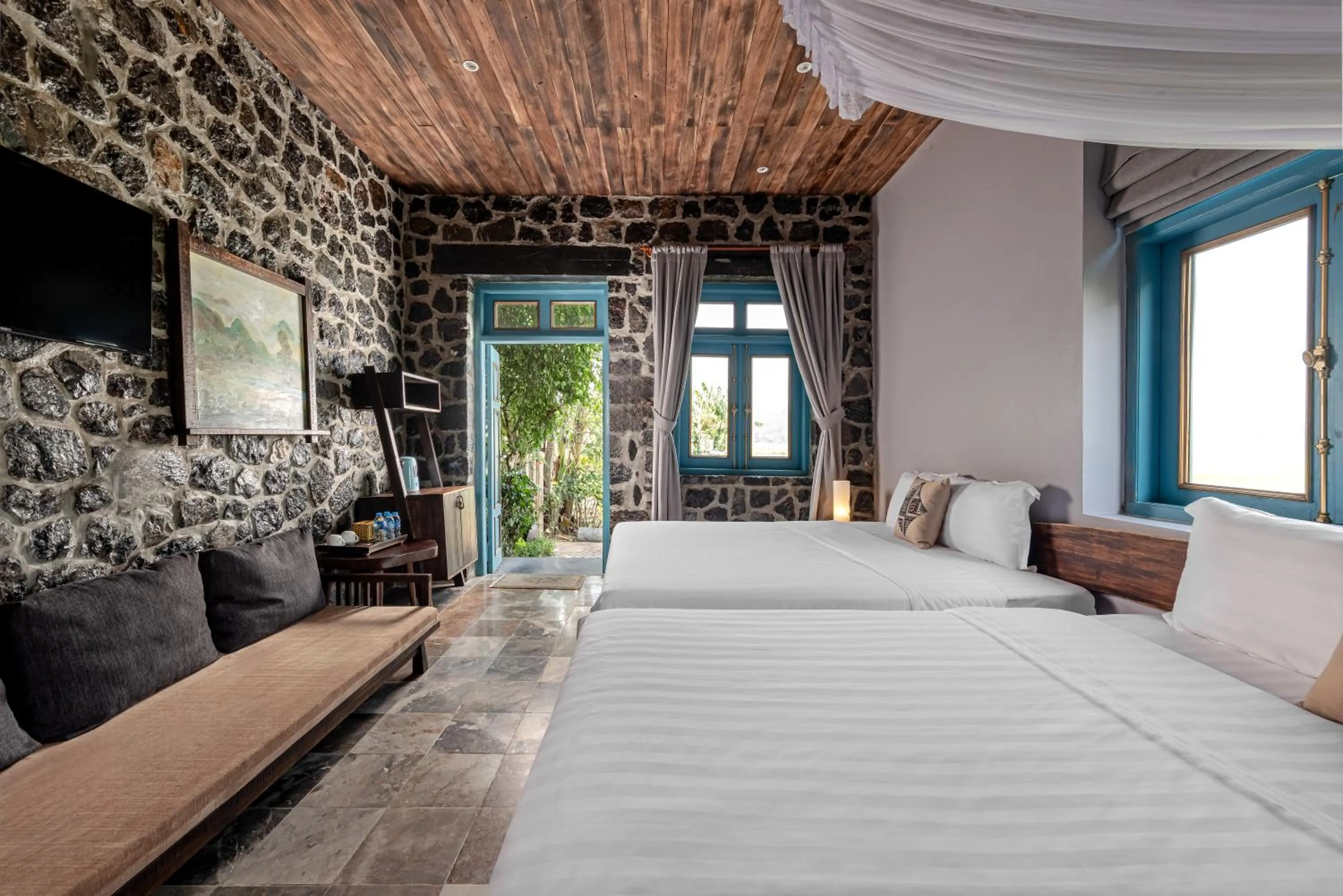 Bed in ChezCao Rice Field Ecolodge Ninh Binh