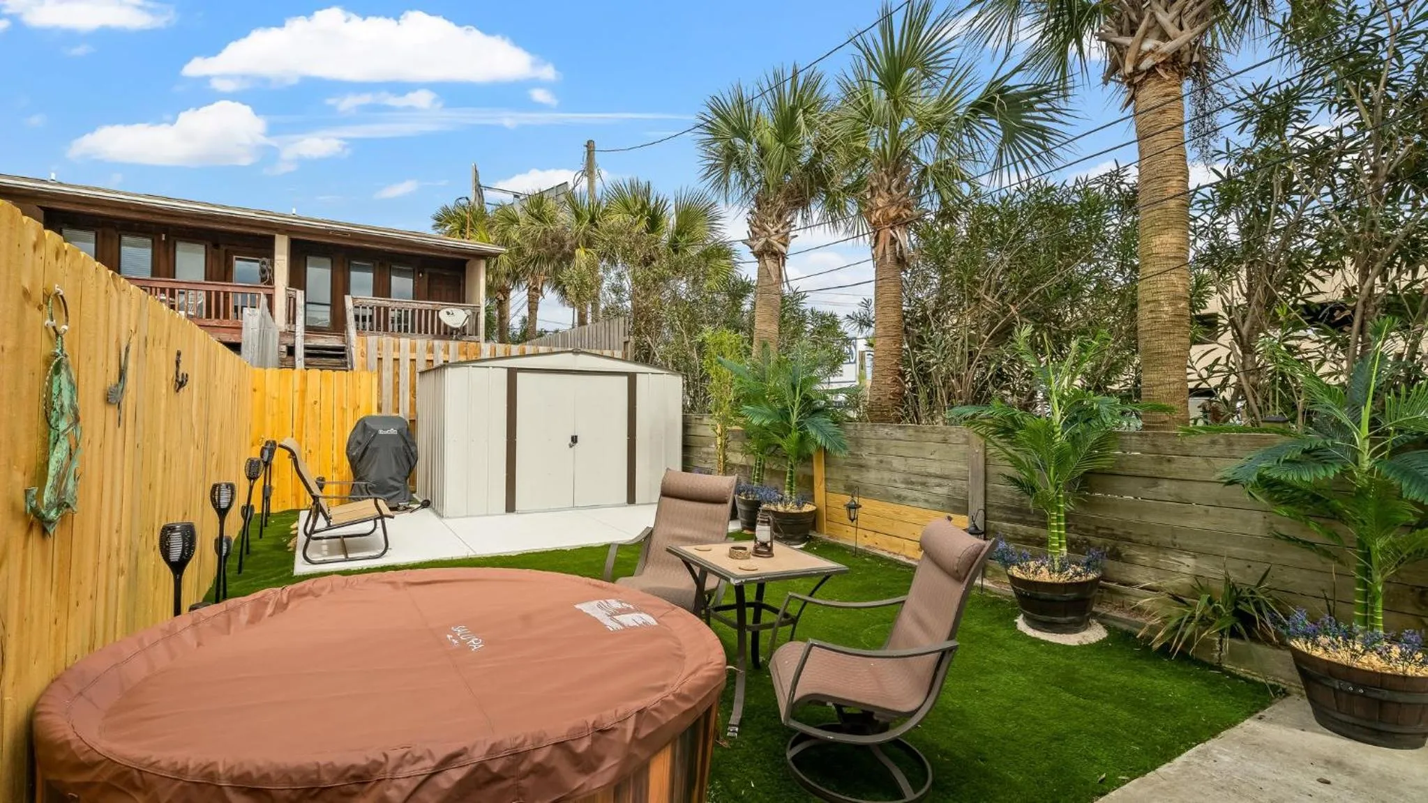 Garden in Gulf View Beach Bungalow, Hot Tub, Dog-Friendly, Near Scooners, Near Beach