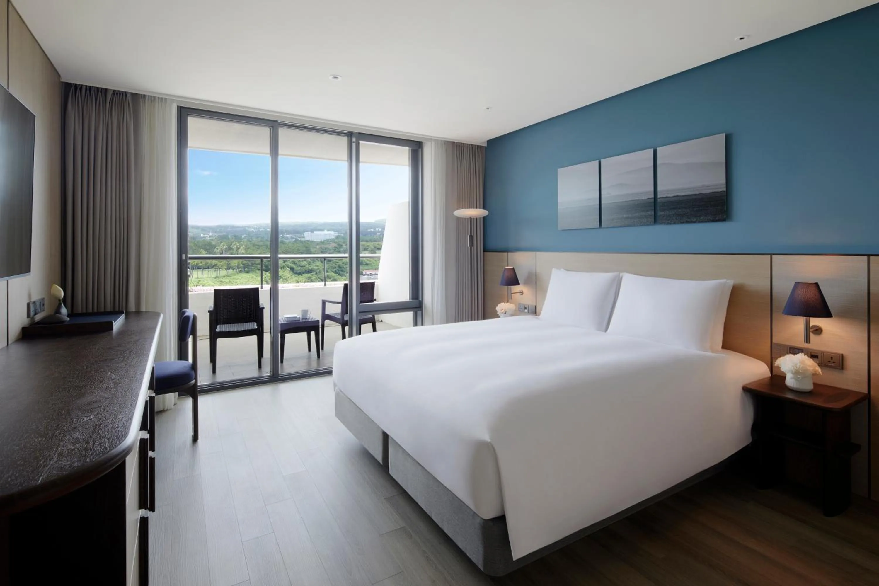 Balcony/Terrace, Bed in Parnas Hotel Jeju