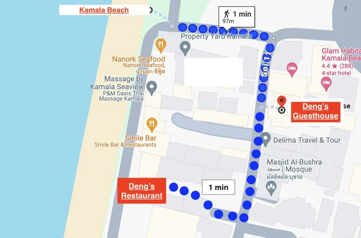 Location in Deng's kamala beach Guesthouse