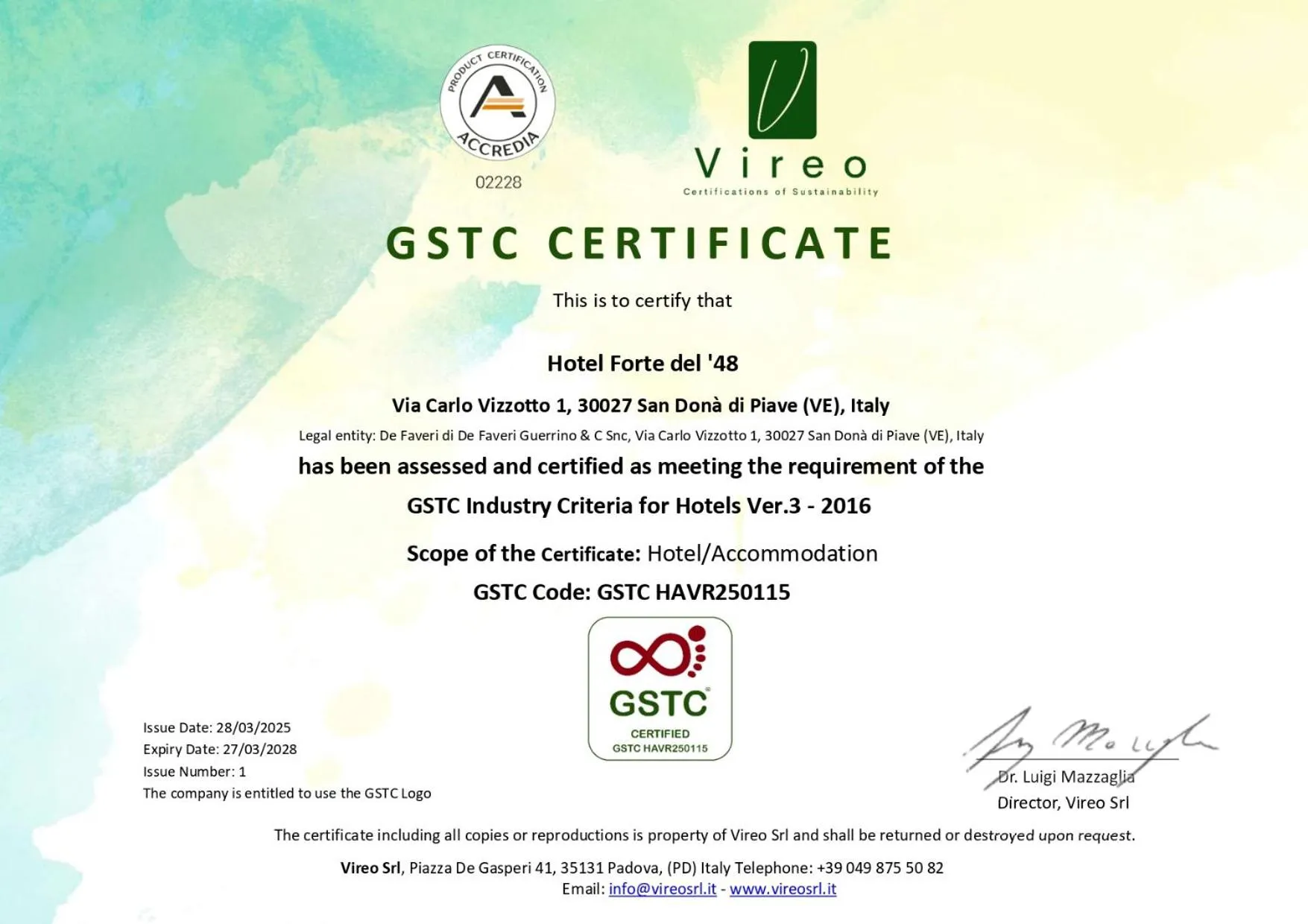 Logo/Certificate/Sign in Hotel Forte del 48