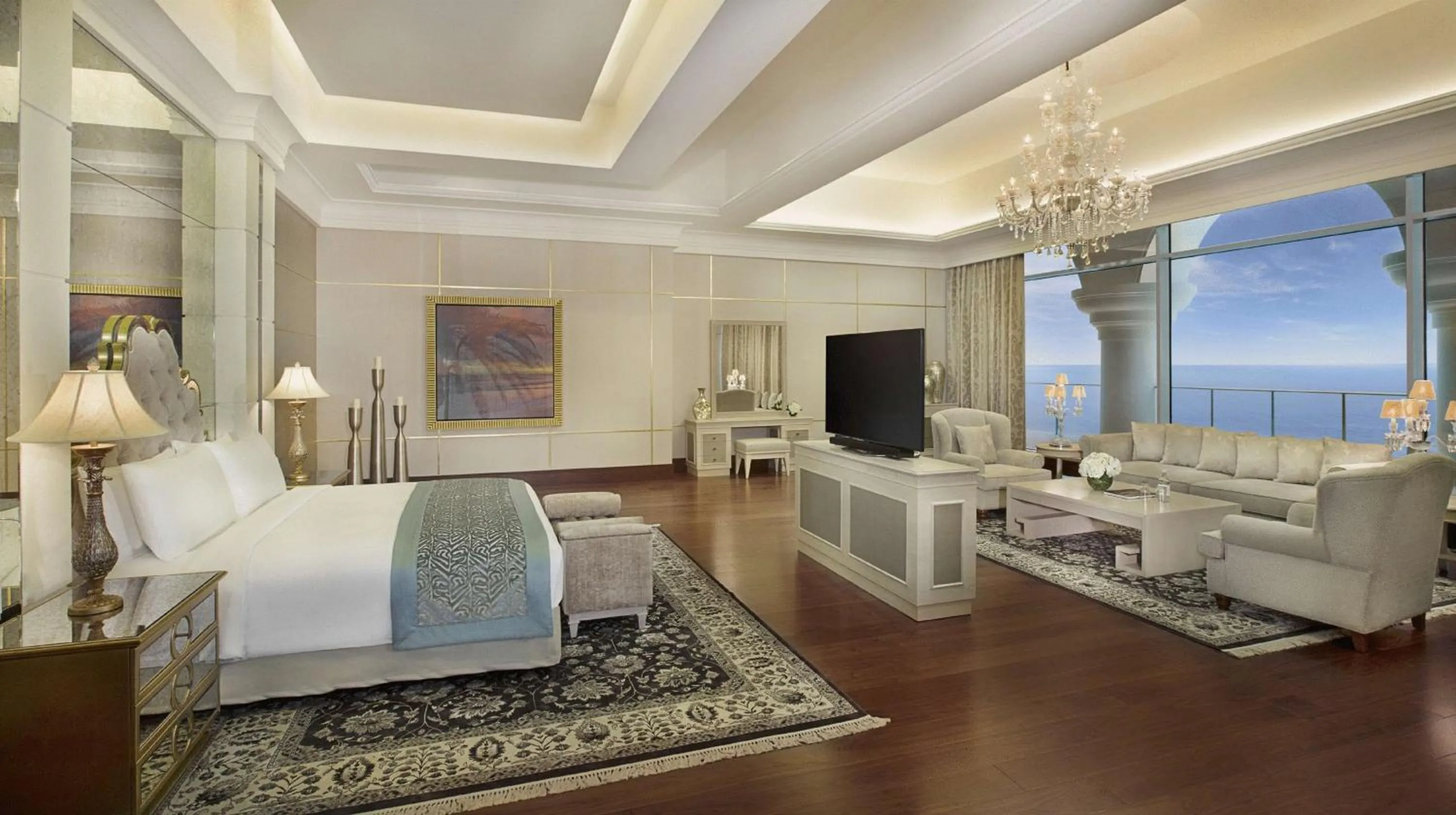 Living room, Bed in Waldorf Astoria Dubai Palm Jumeirah