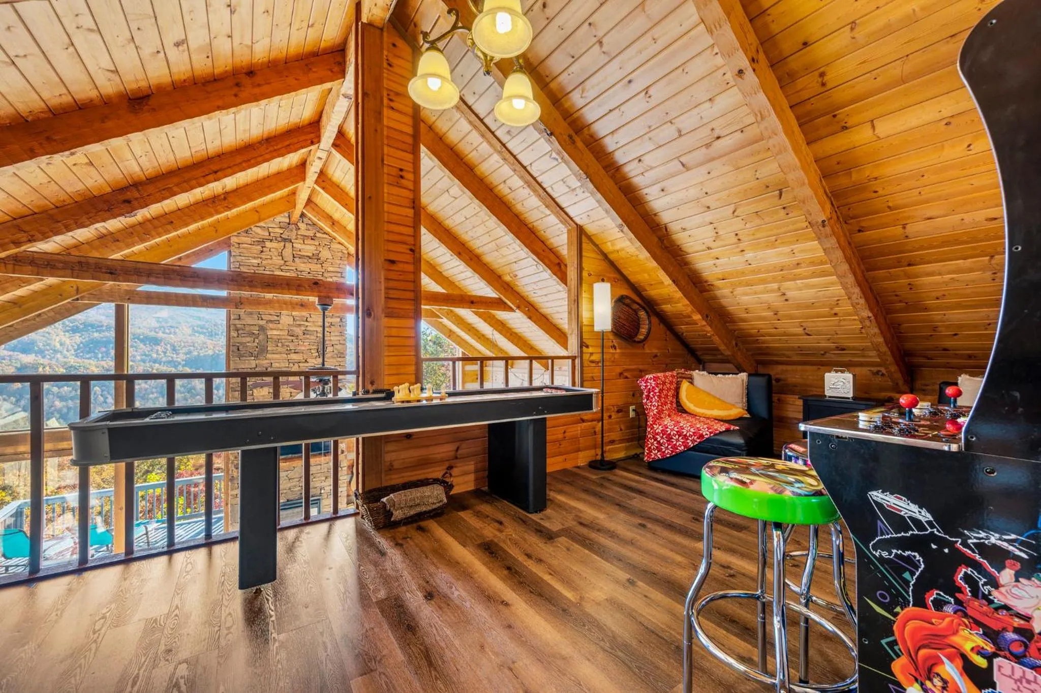 Game Room in Barenberg Cabin - Secluded Unobstructed Panoramic Smoky Mountains View with Two Master Suites, Loft Game Room, and Hot Tub