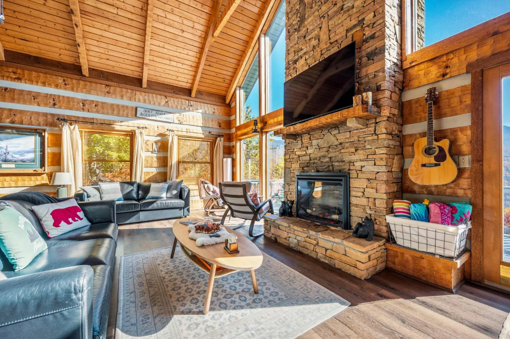 TV and multimedia in Barenberg Cabin - Secluded Unobstructed Panoramic Smoky Mountains View with Two Master Suites, Loft Game Room, and Hot Tub