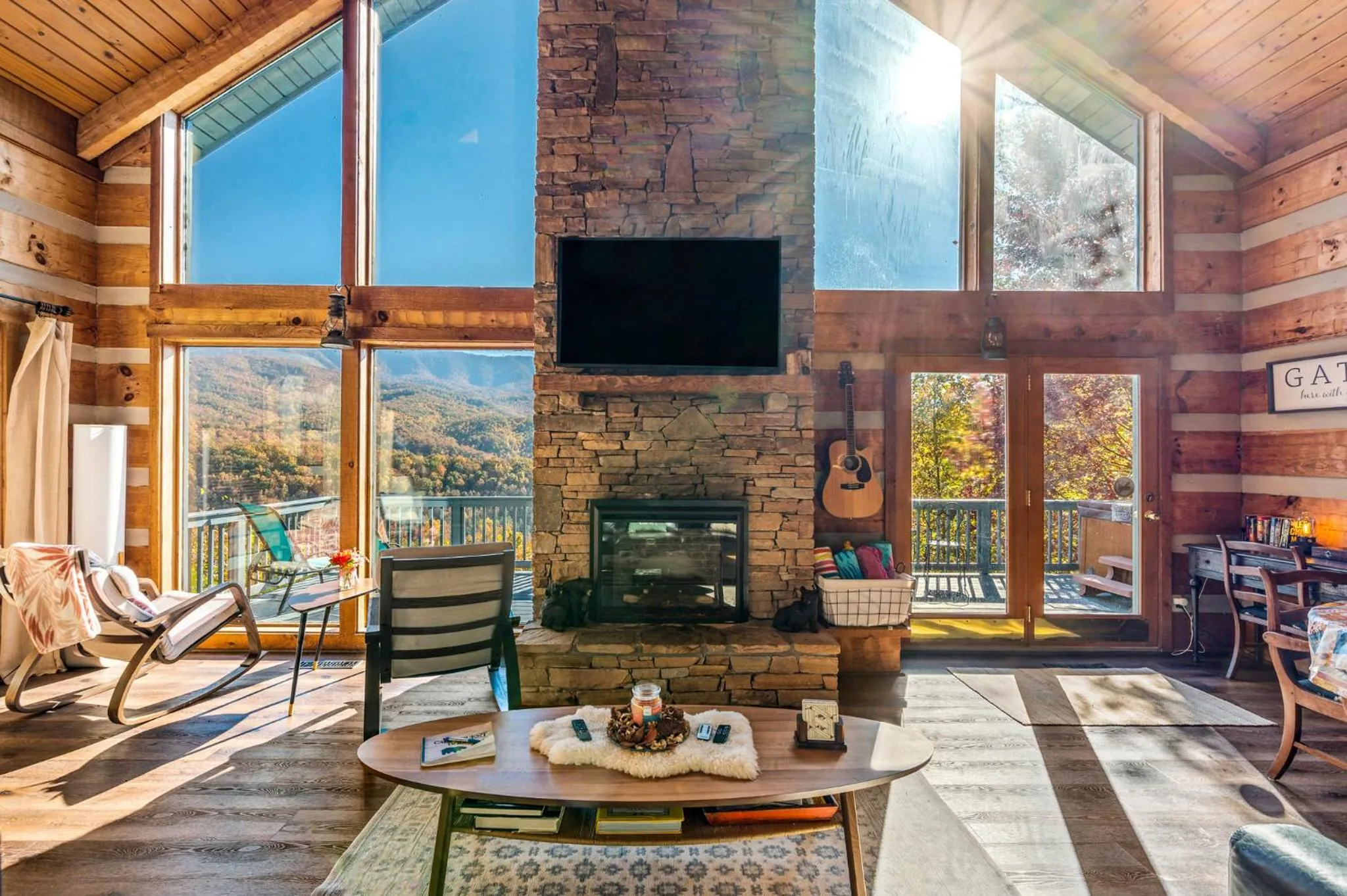 TV and multimedia in Barenberg Cabin - Secluded Unobstructed Panoramic Smoky Mountains View with Two Master Suites, Loft Game Room, and Hot Tub