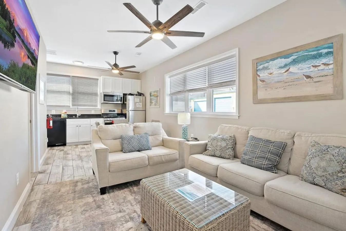 Living room in Unit C back lower unit Surfers Hideway Parking Near Lighthouse