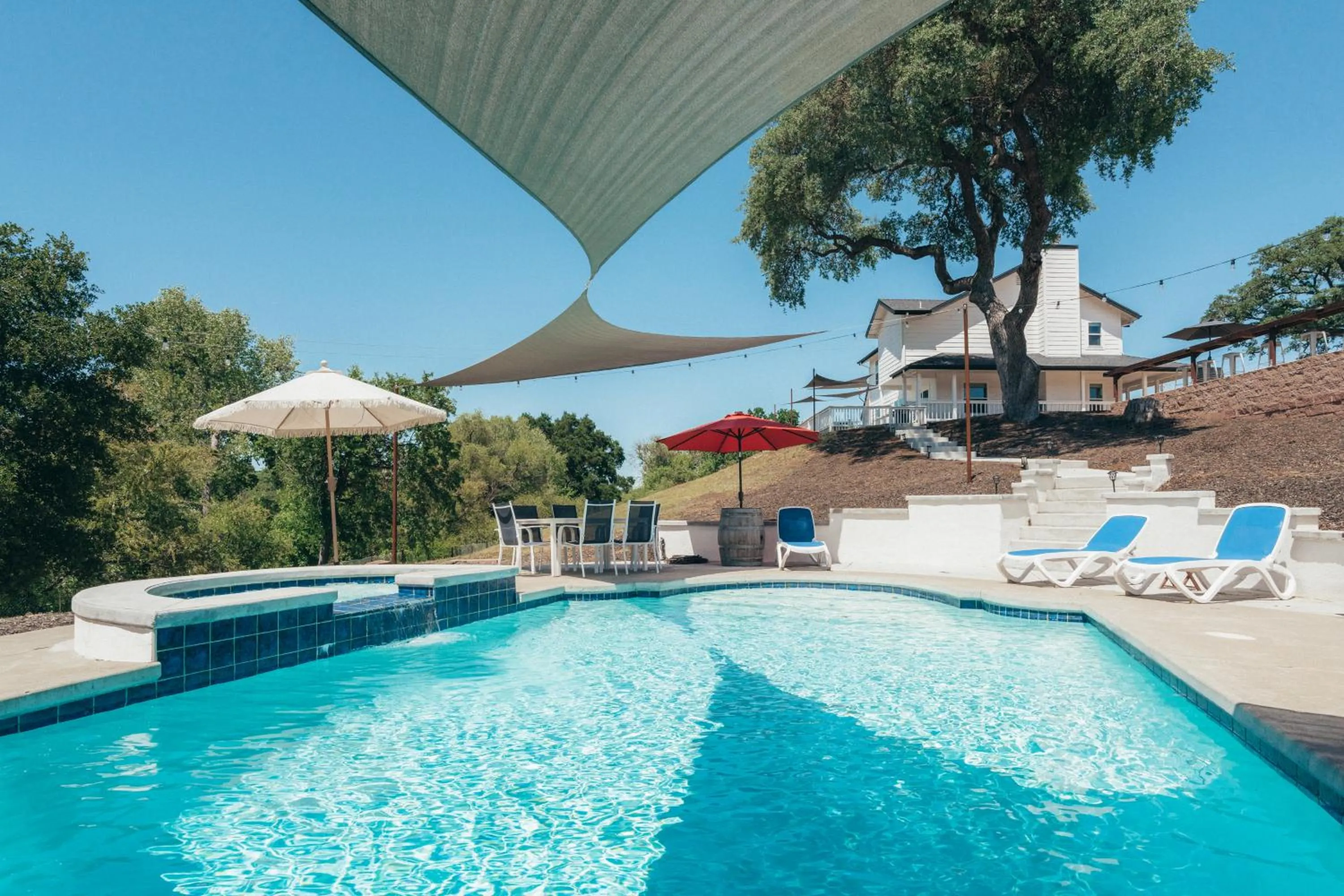 Patio in Paso Wine Country Farmhouse with Pool, Spa, Game Room