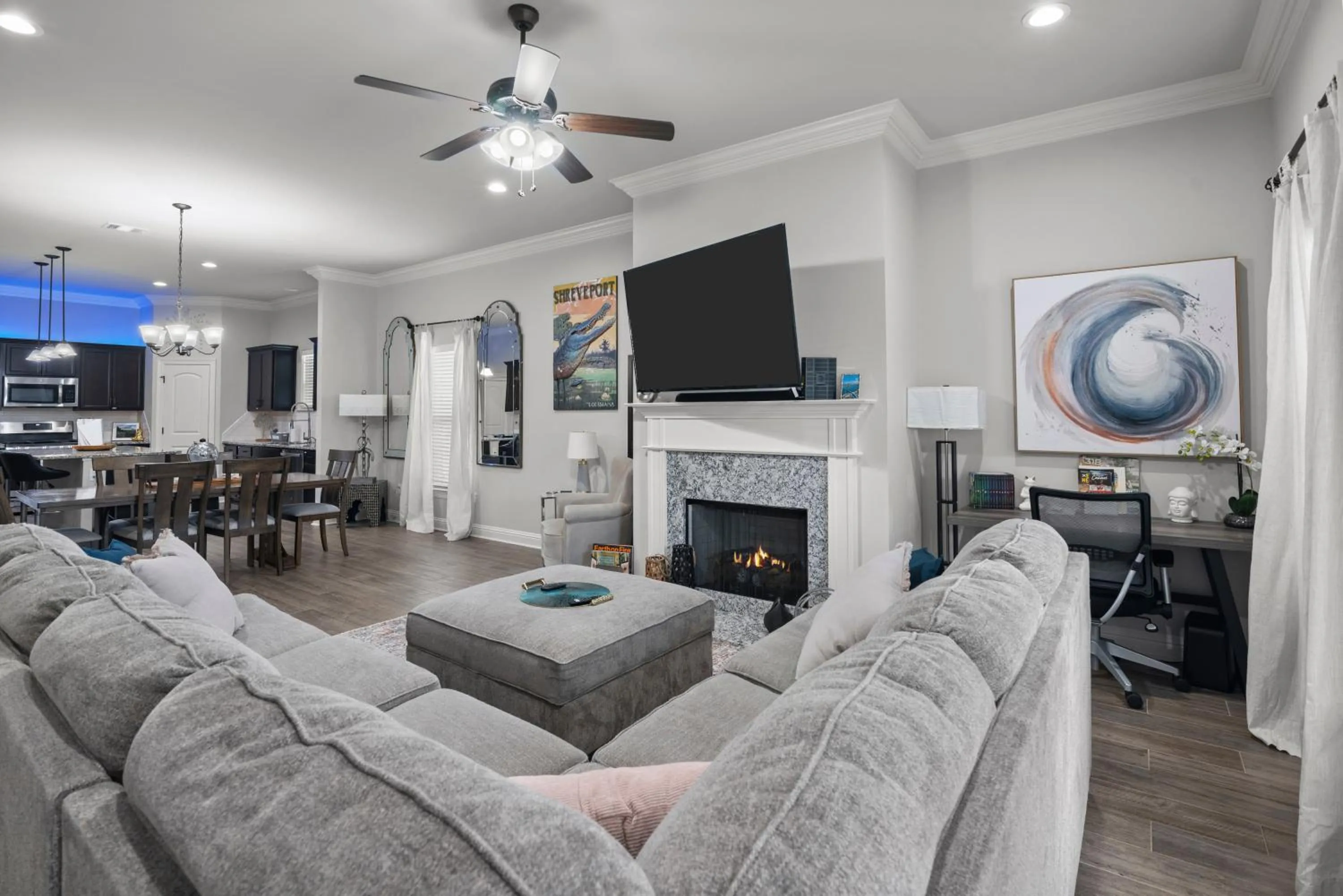 Communal lounge/ TV room in Zen House, a peaceful sanctuary in Shreveport, LA! Tv in each room