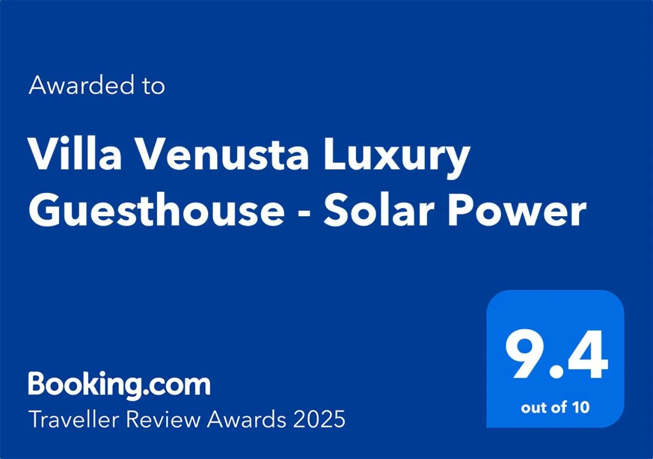 Certificate/Award in Villa Venusta Luxury Guesthouse - Solar Power