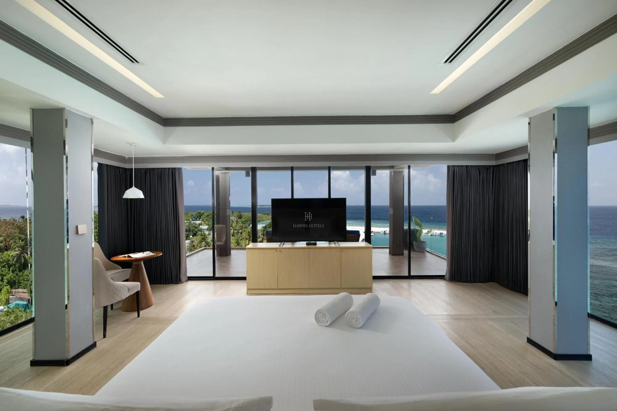 View (from property/room), Bed in Swarn by Hawks Hotels Kamadhoo Baa Atoll