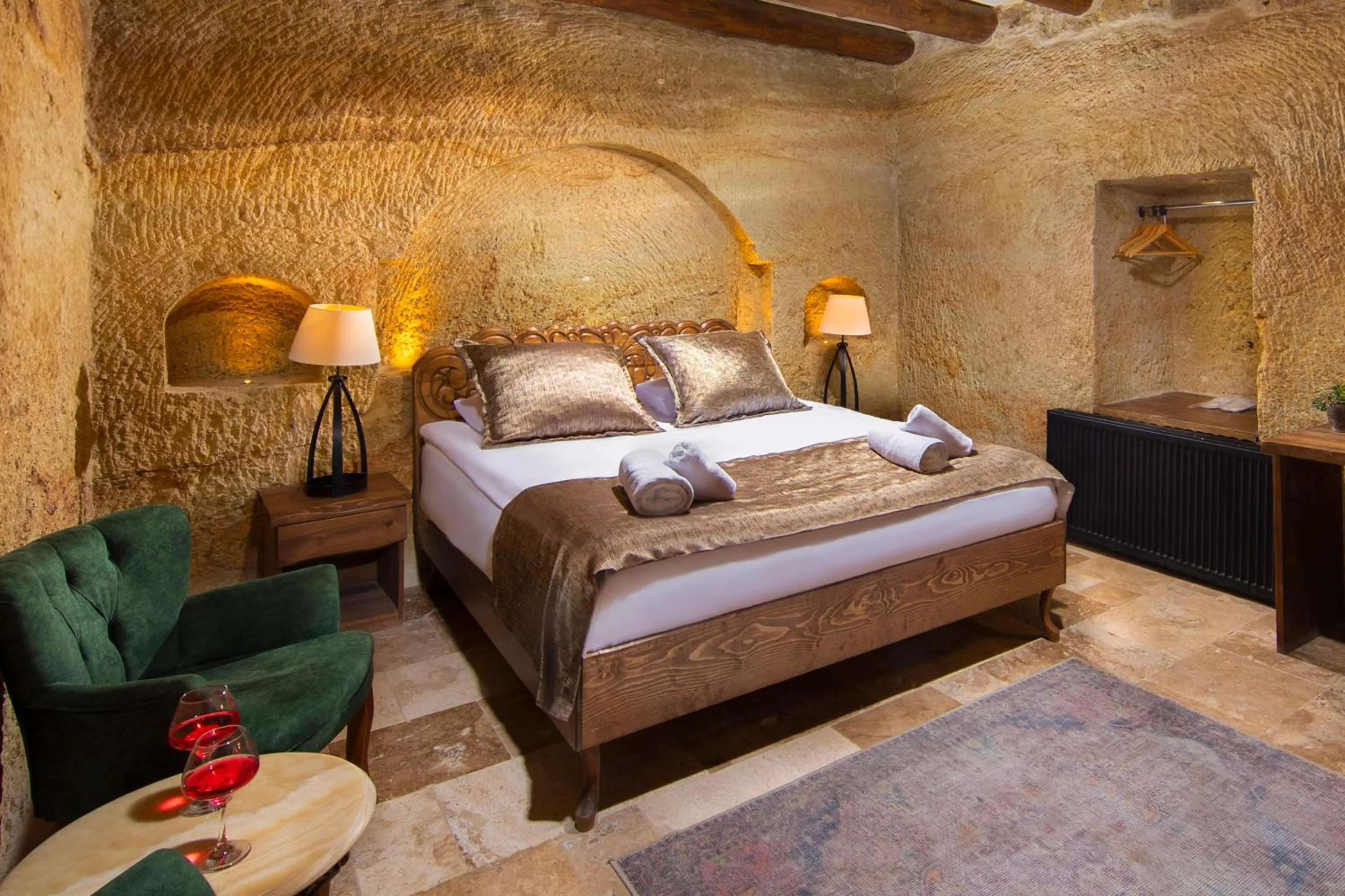 Bed in Dionysos Cave Cappadocia Hotel