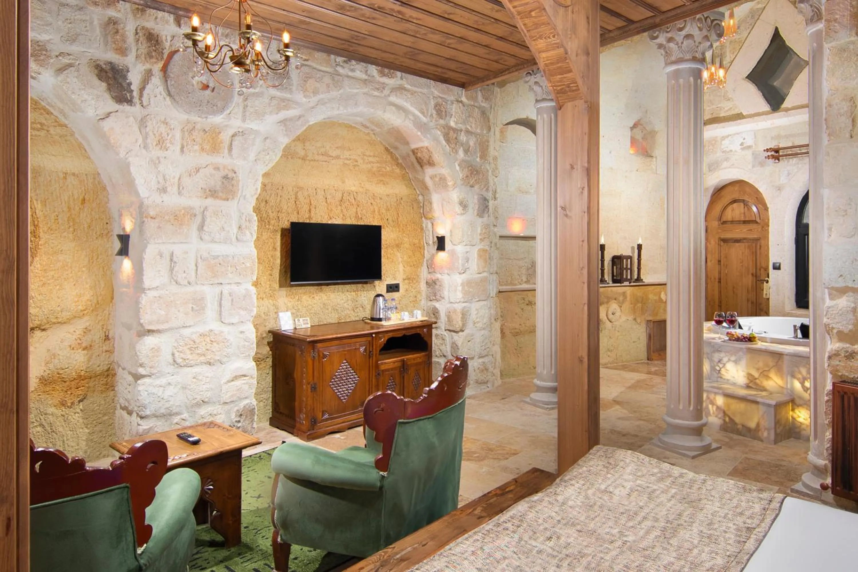 Seating area in Dionysos Cave Cappadocia Hotel