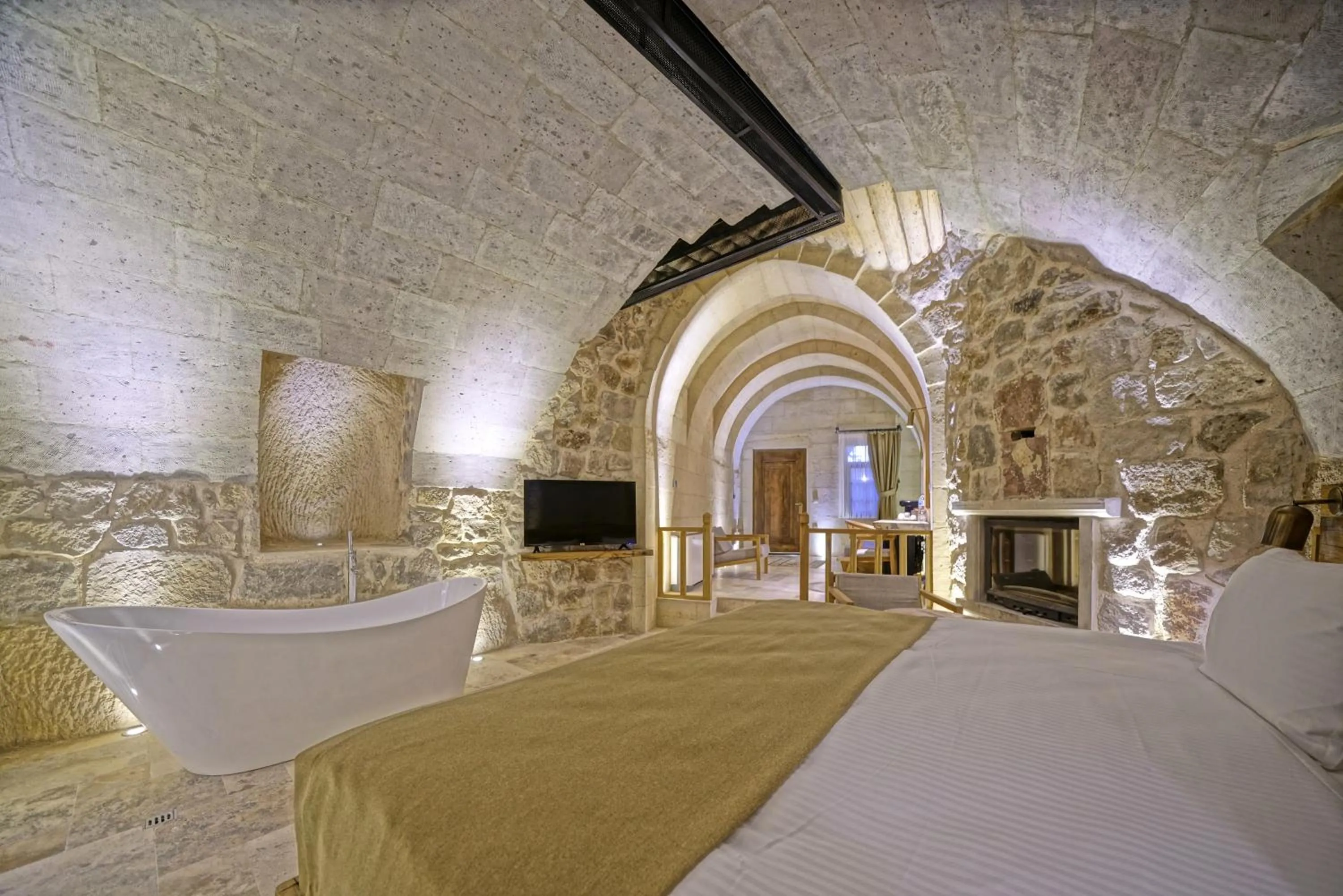 Bed in Kappadoks Cave Hotel