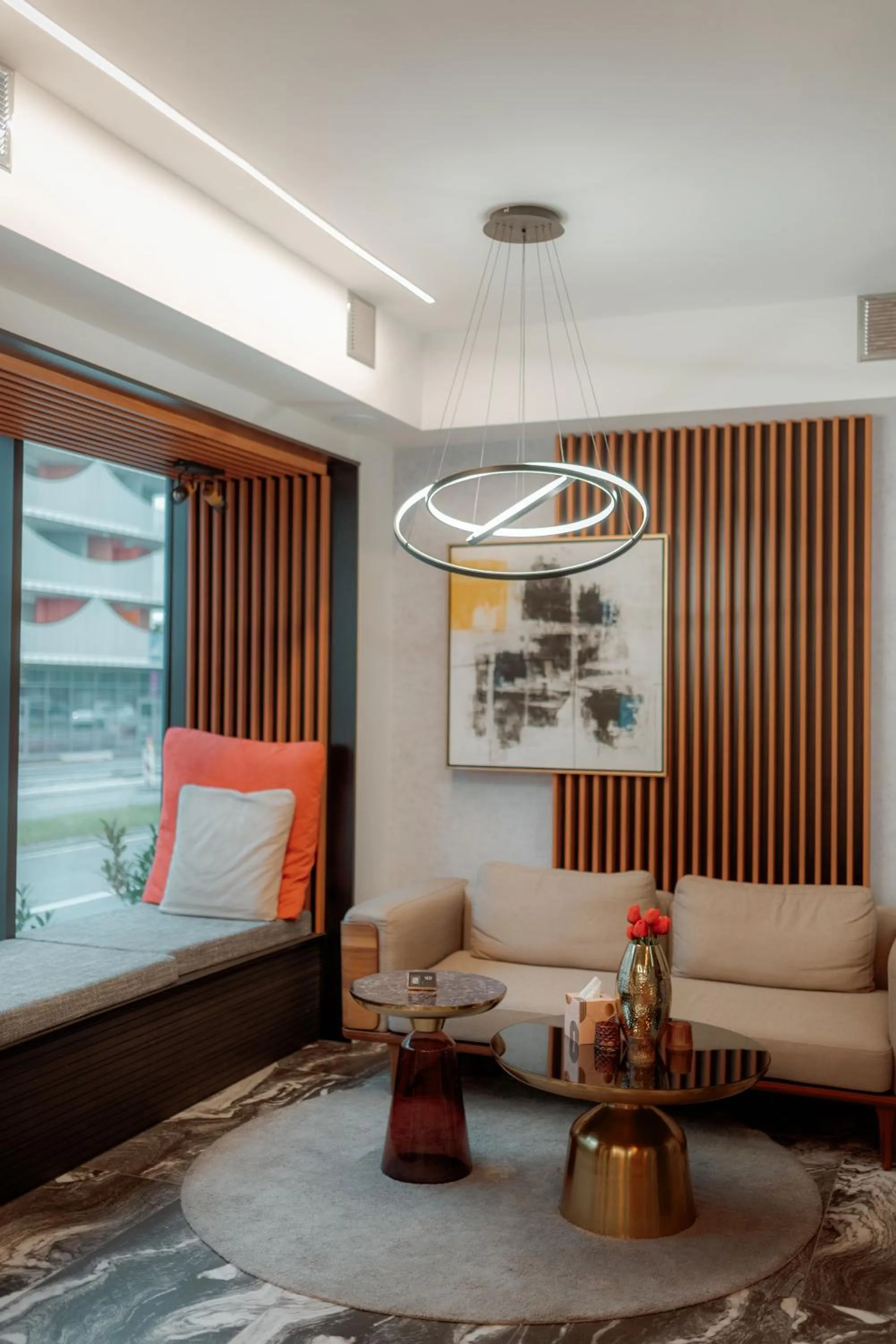 Seating area in NED Hotel