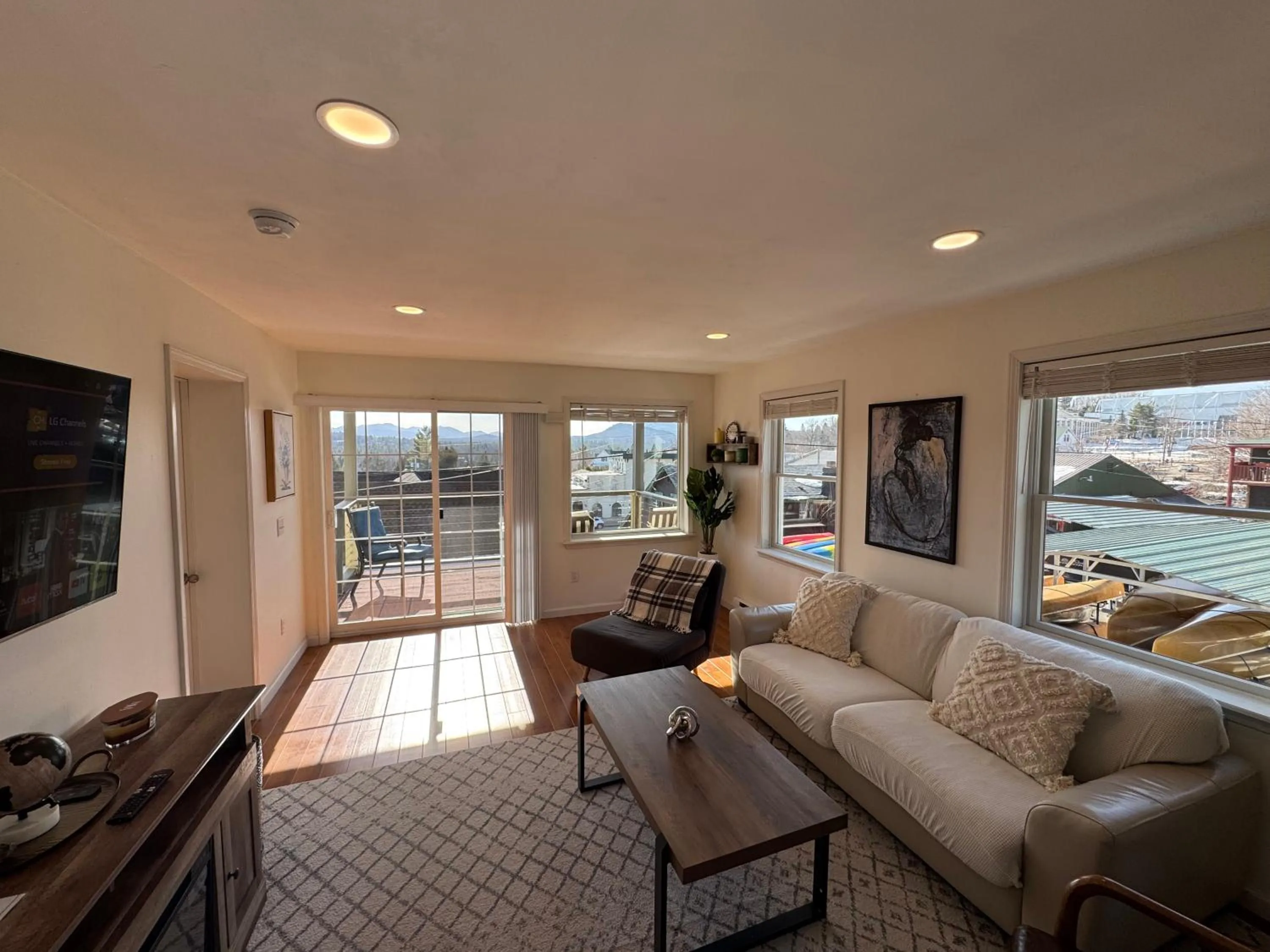 Living room in Central Lake Placid Mountain Views