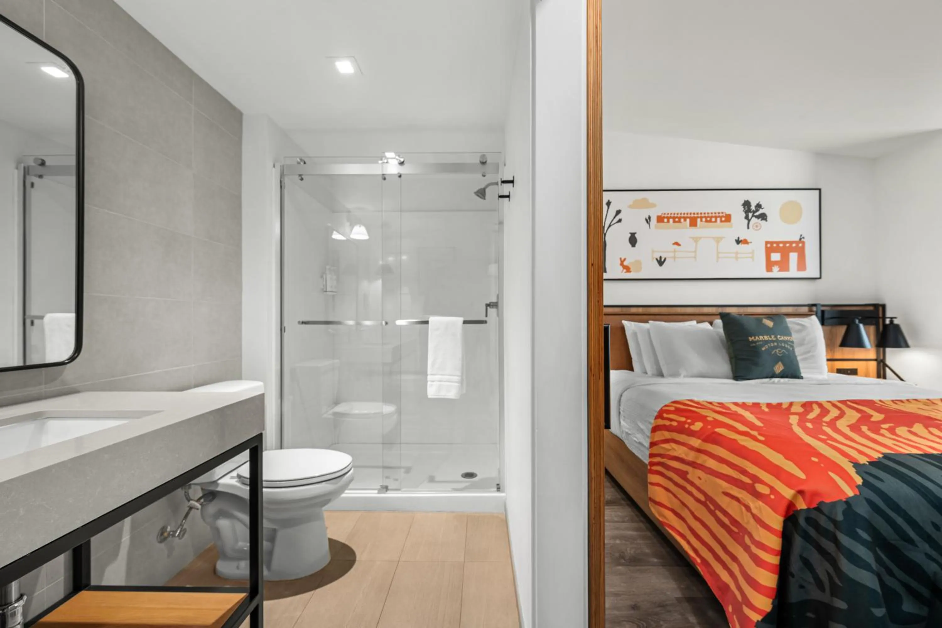 Bathroom, Bed in Marble Canyon Lodge