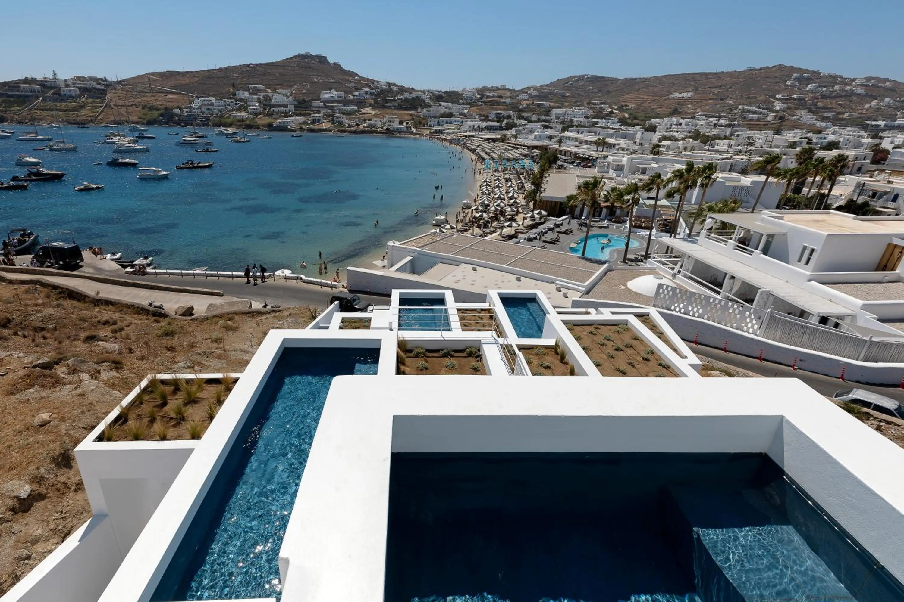Pool view in CUBIC Mykonos Seafront Design Suites