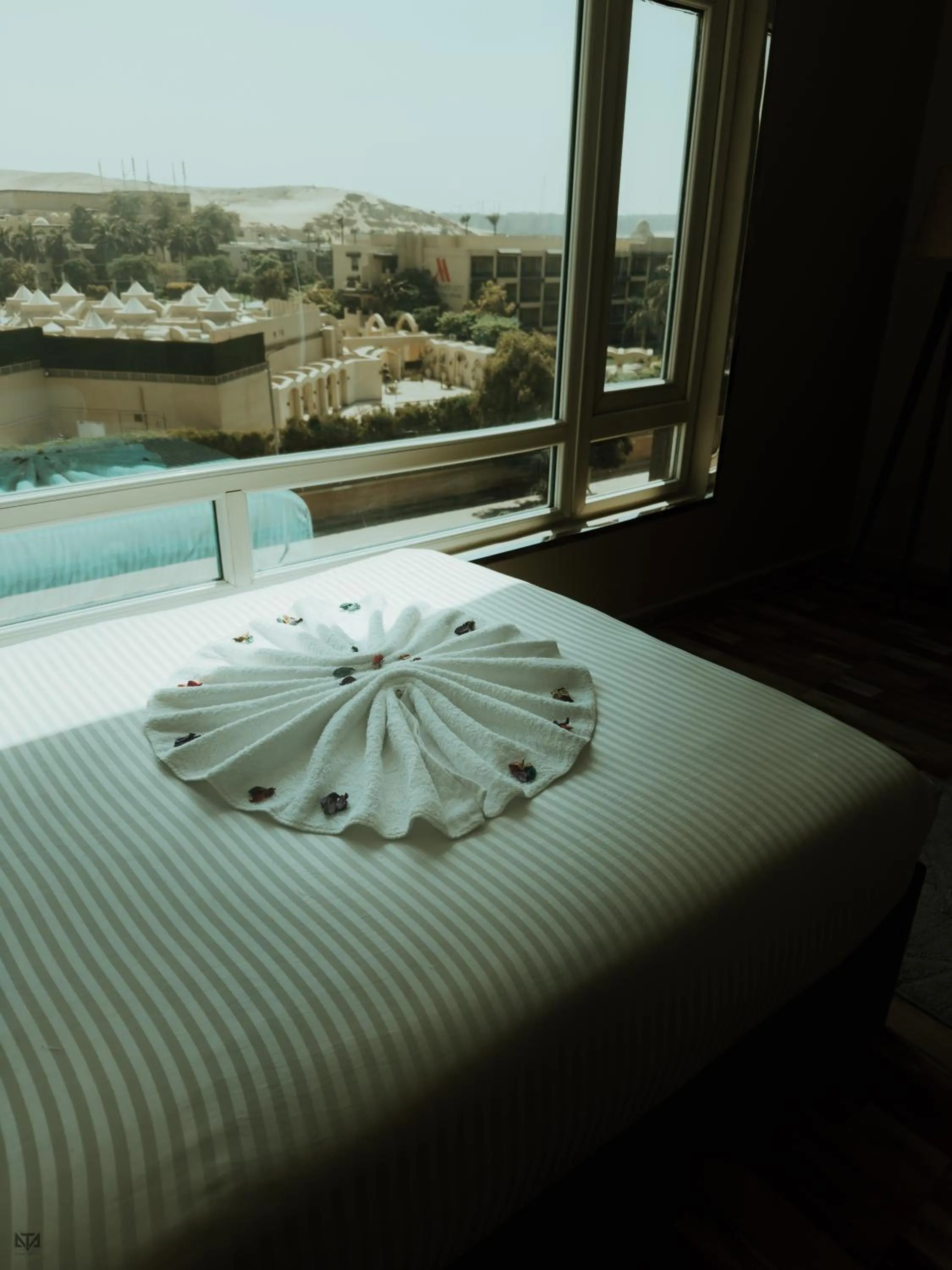 Bed in Turquoise Pyramids & Grand Egyptian museum view Hotel