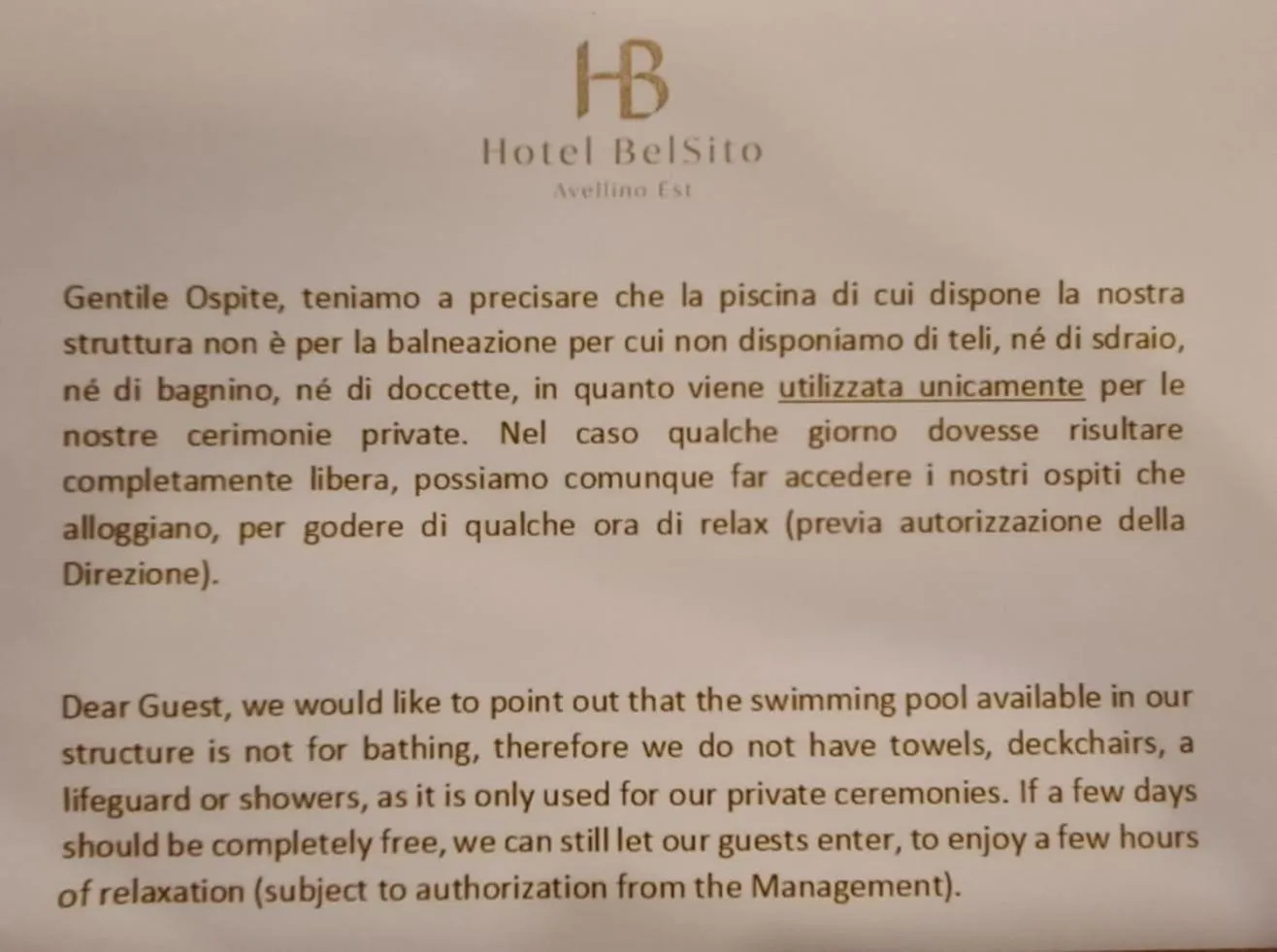 Text overlay in Bel Sito Hotel Due Torri
