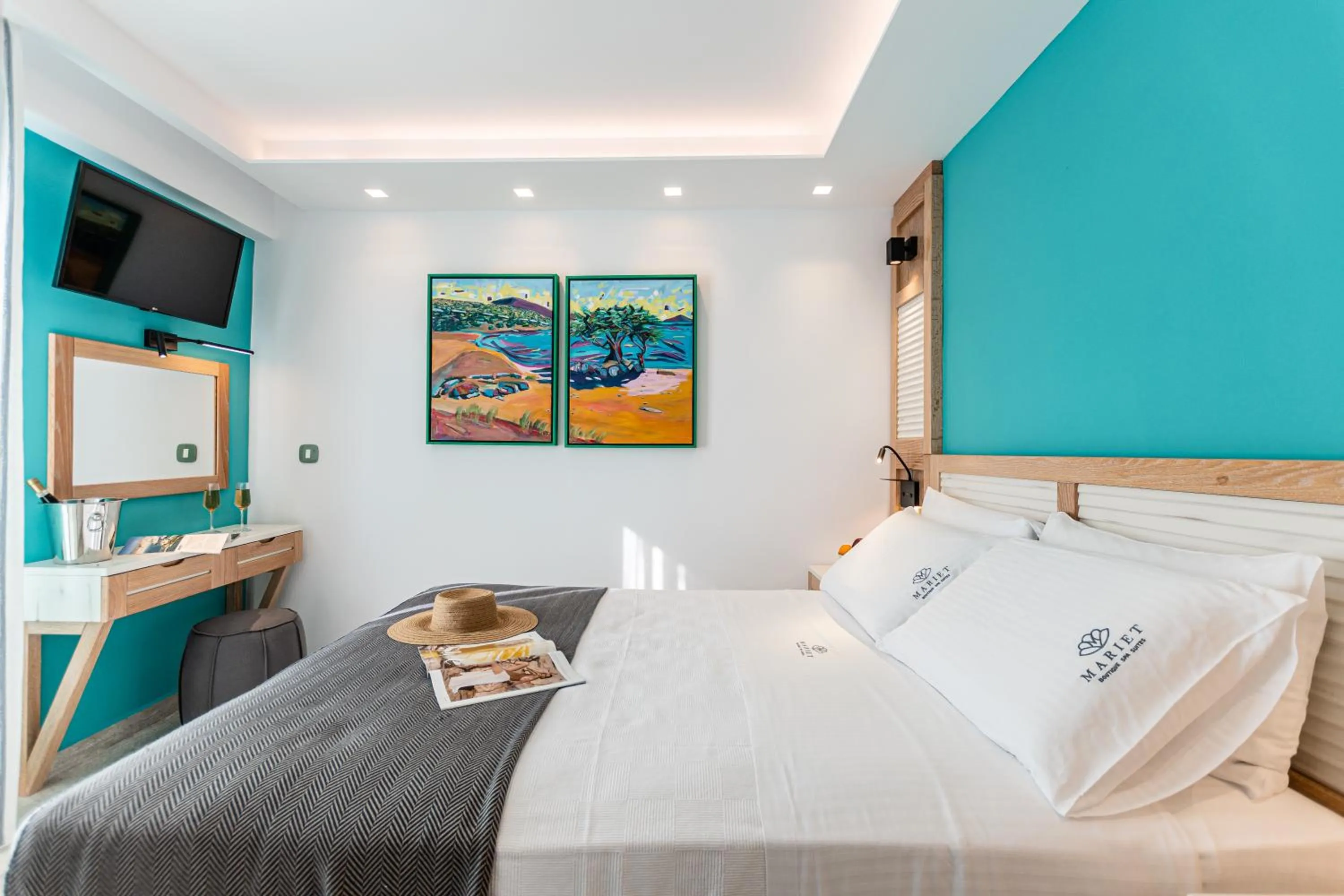 Bed in Mariet Naxos Elegant Suites