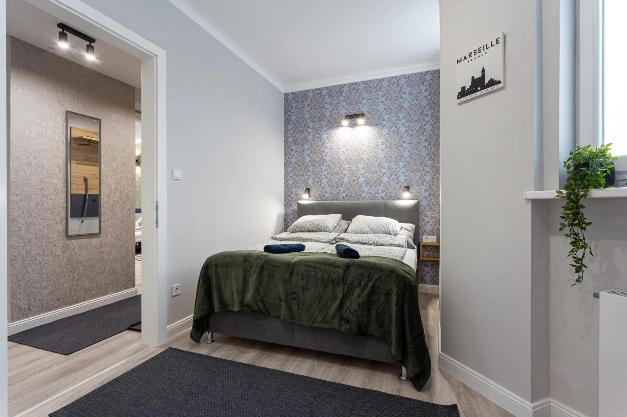 Bed in Buda Castle Serpentine Apartments