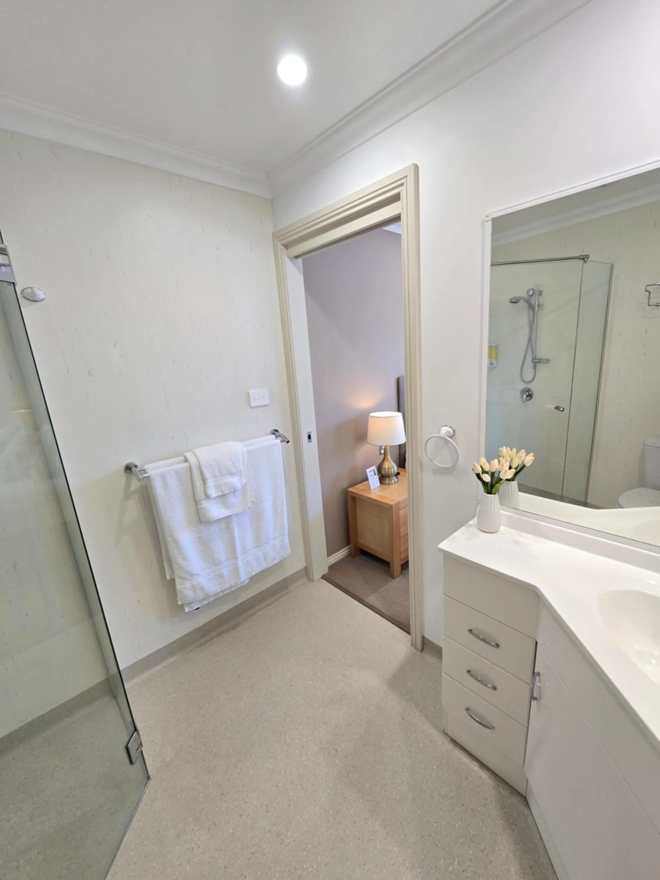 Bathroom, Bed in On The Terrace Stanley