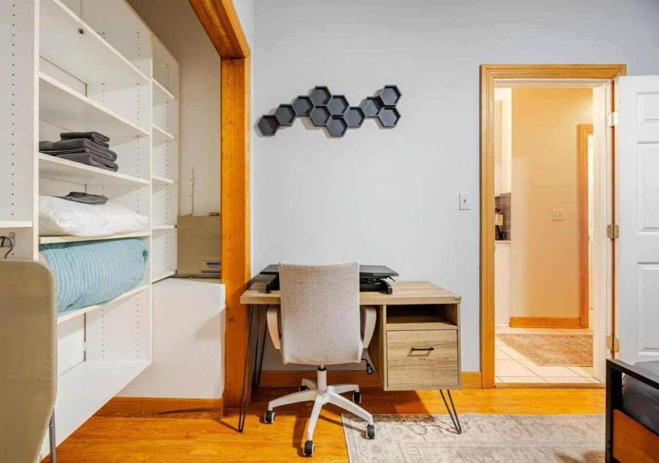 Photo of the whole room in 2 Bed Apt w/ Office, Free Parking, Near Wrigley