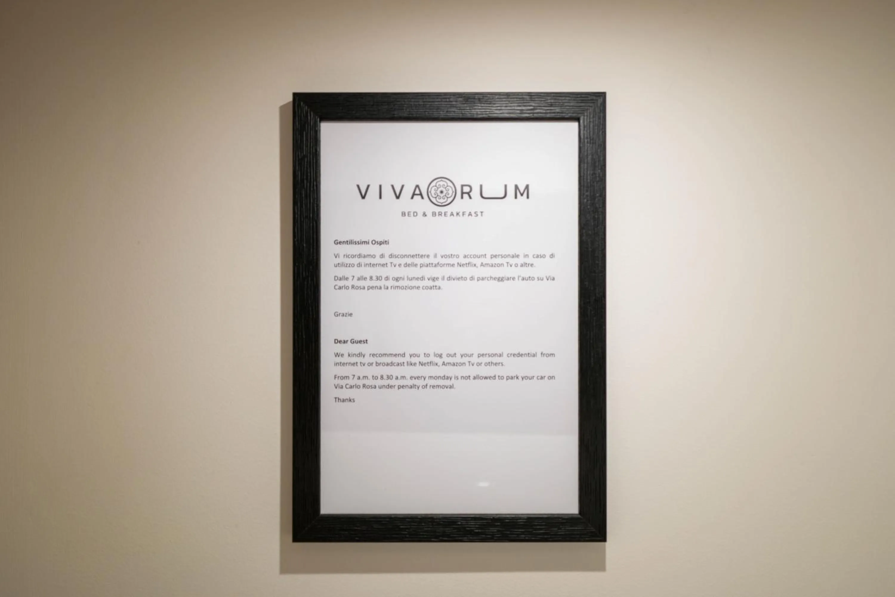 Parking in Vivarum b&b