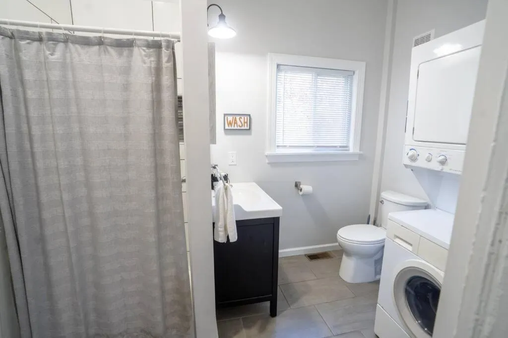 Shower in The Great Pink Lady with Huge Wrap Around Porch!