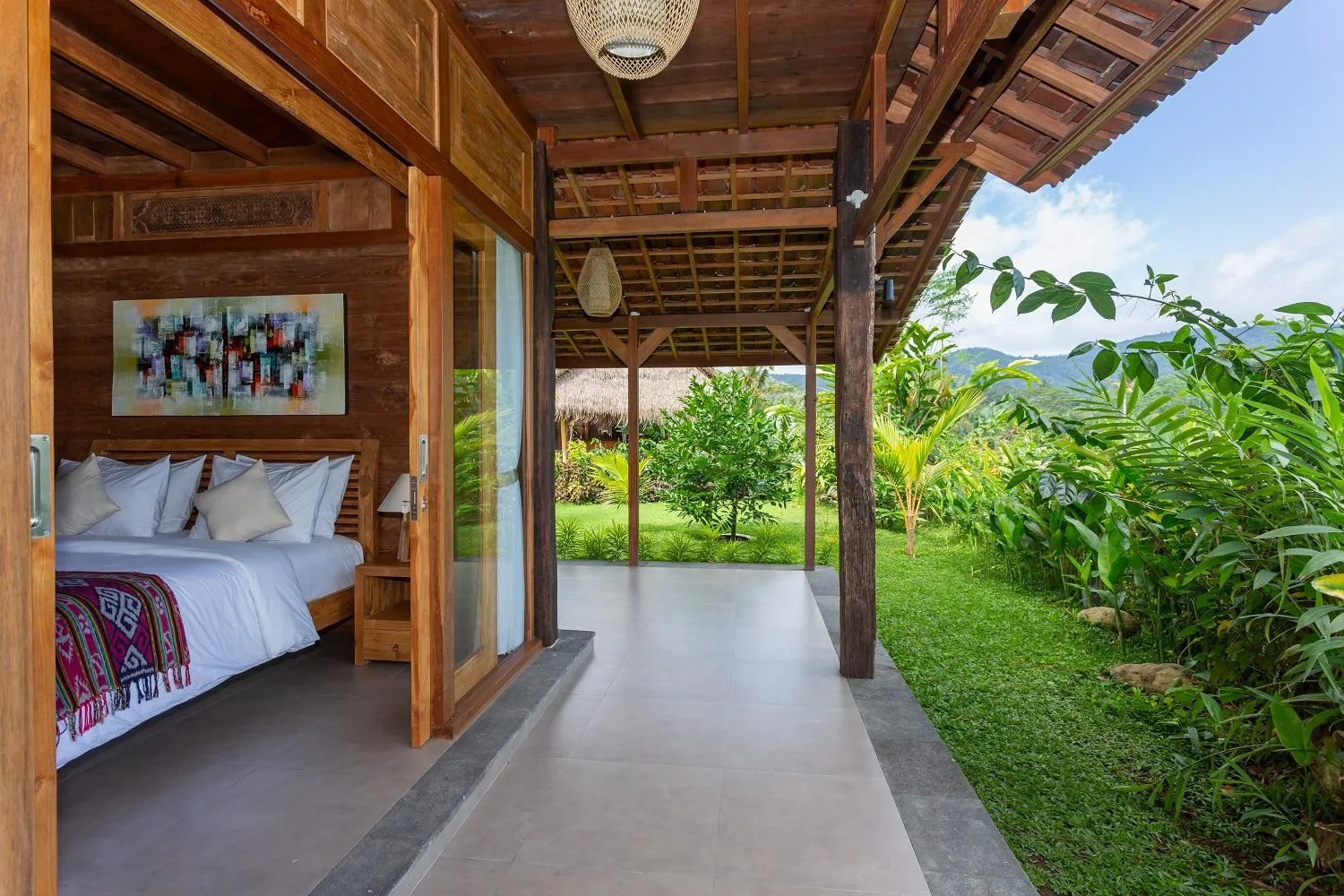 Balcony/Terrace, Bed in Kubu Sakian Villa and Restaurant Sidemen