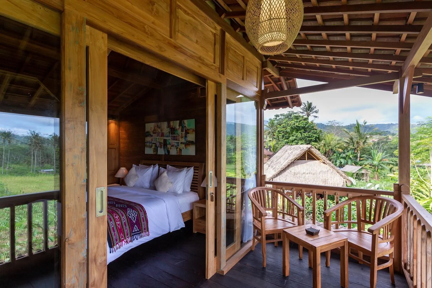Balcony/Terrace, Bed in Kubu Sakian Villa and Restaurant Sidemen