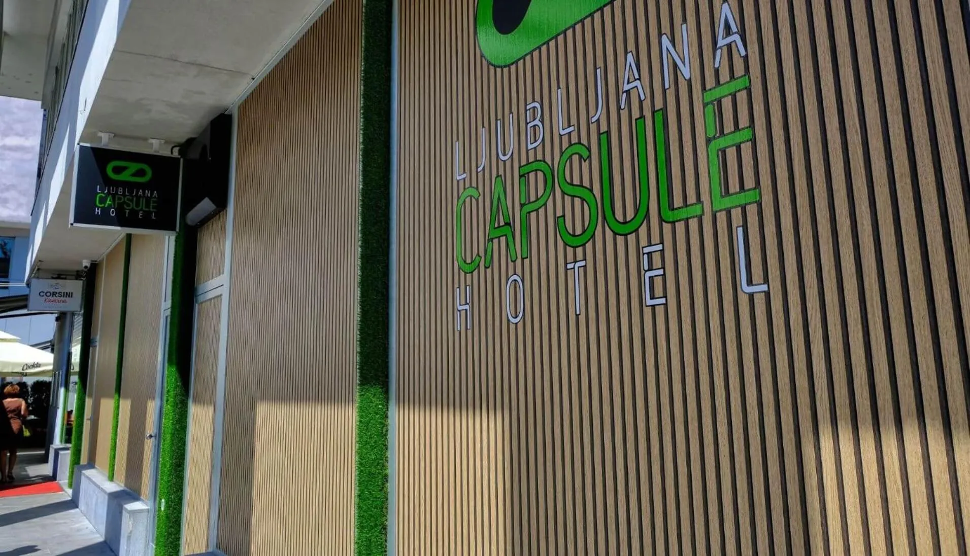 Facade/entrance in Ljubljana Capsule Hostel