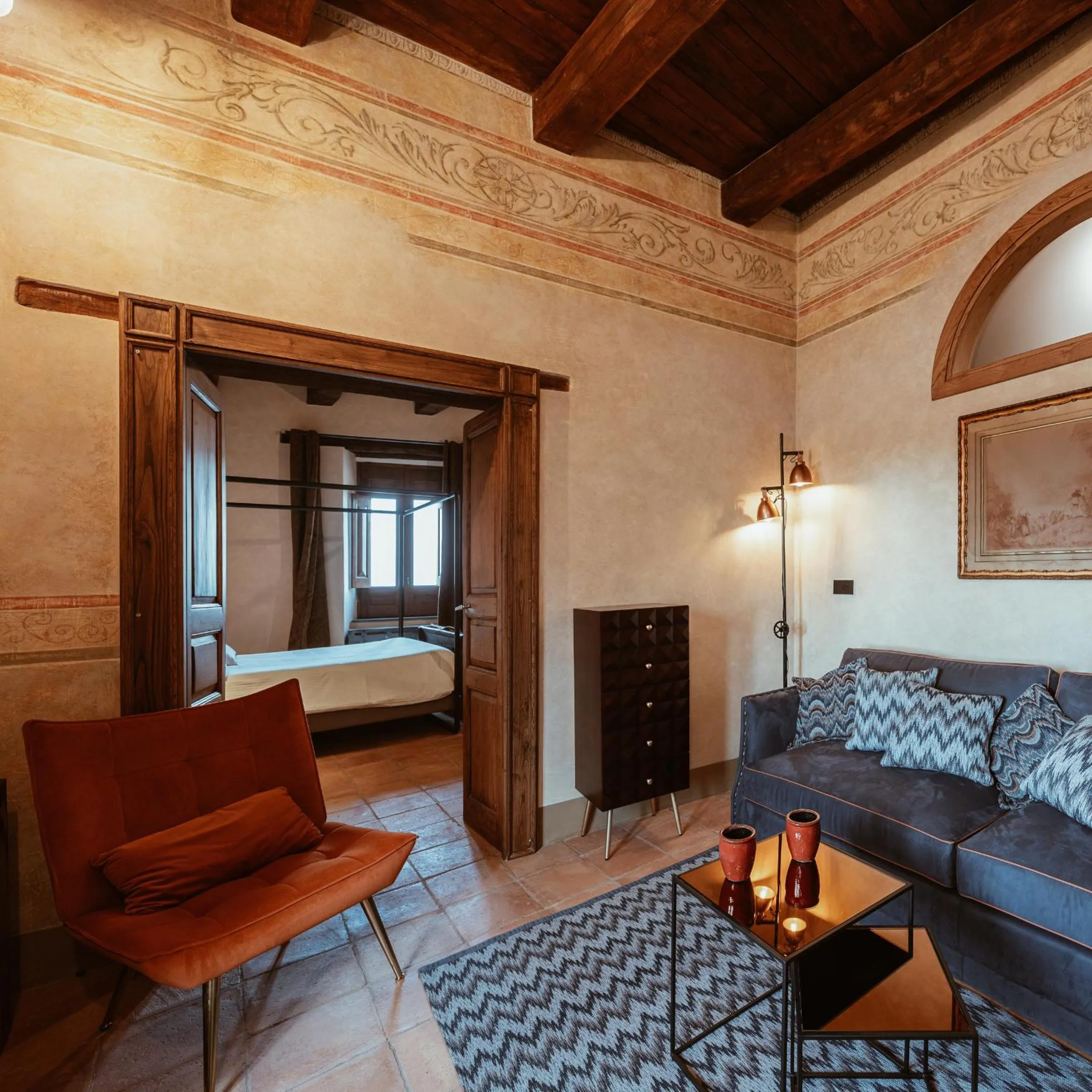 Seating area, Bed in Castello di Rocca Cilento