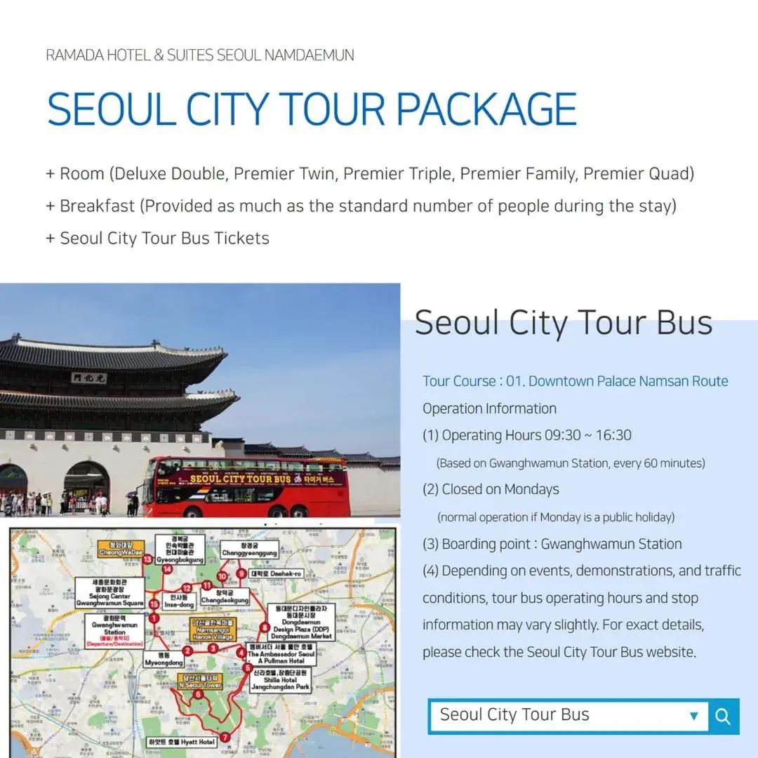 Premier Quadruple Room with Breakfast & Seoul City Tour bus Tickets in Ramada Hotel and Suites Seoul Namdaemun Premier Quadruple Room with Breakfast & Seoul City Tour bus Tickets in Ramada Hotel and Suites Seoul Namdaemun