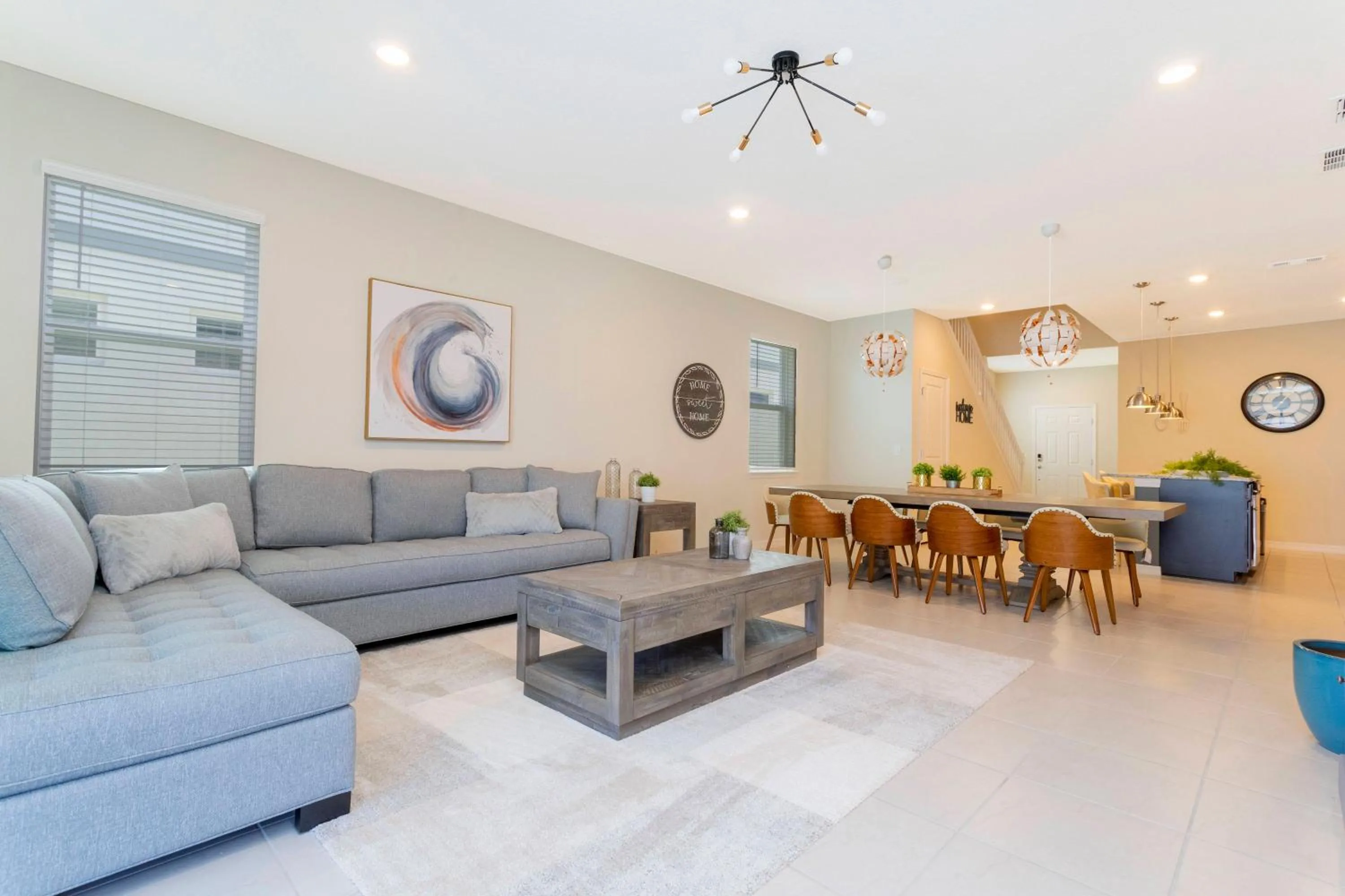 Living room in 7-bed w Pool, Game Room and Free Resort Access