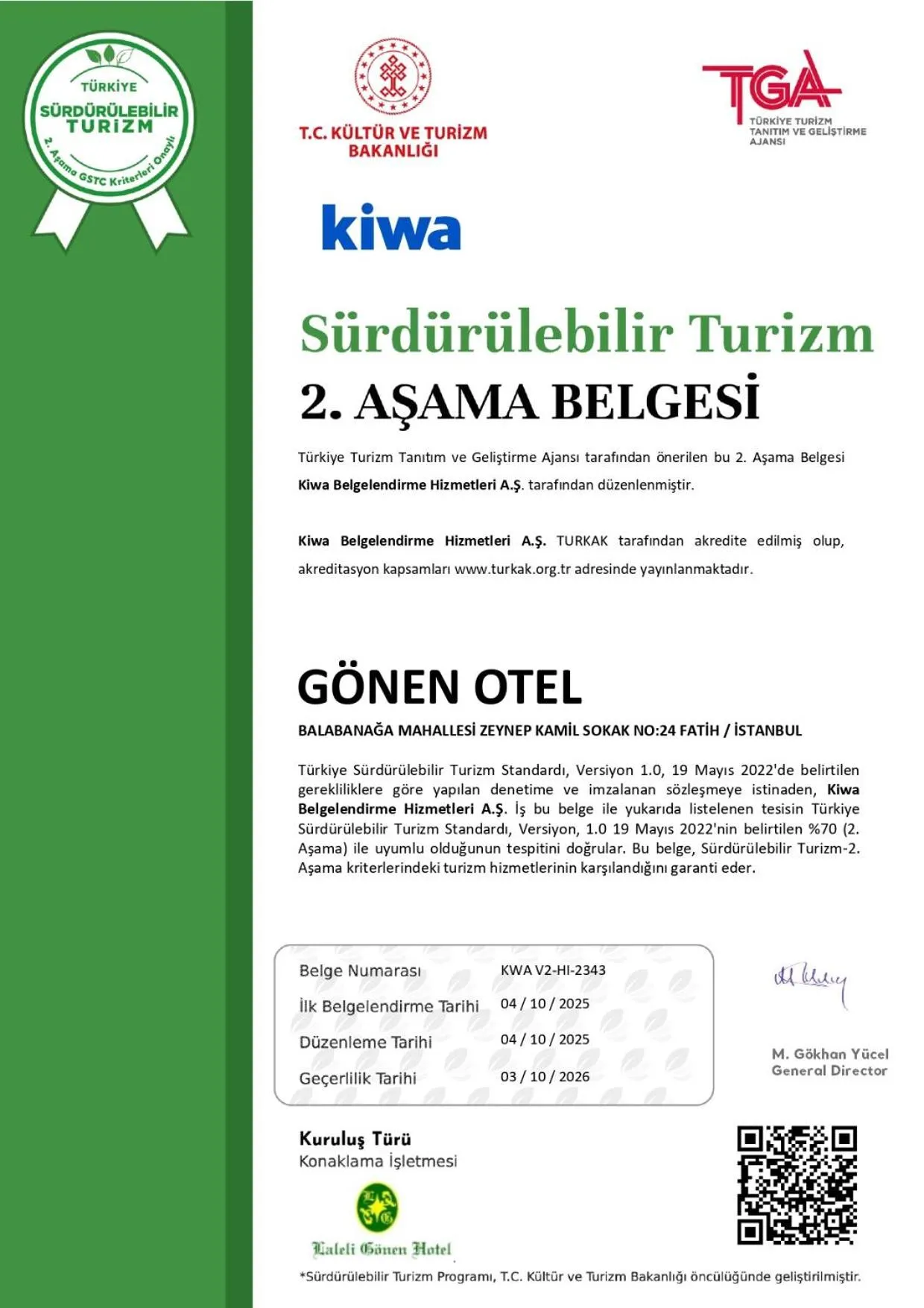 Logo/Certificate/Sign in Laleli Gonen Hotel