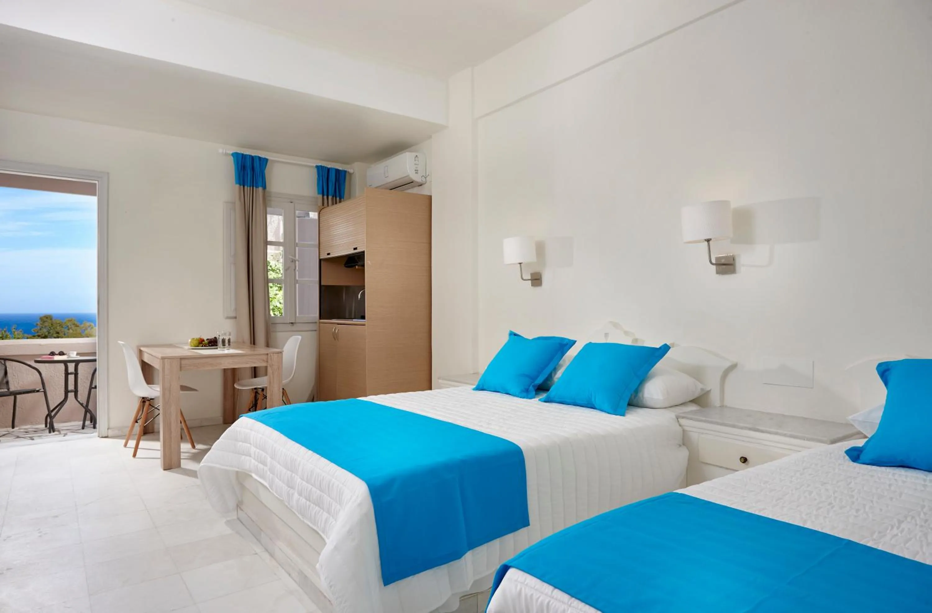 Bedroom, Bed in Terra Blue Santorini