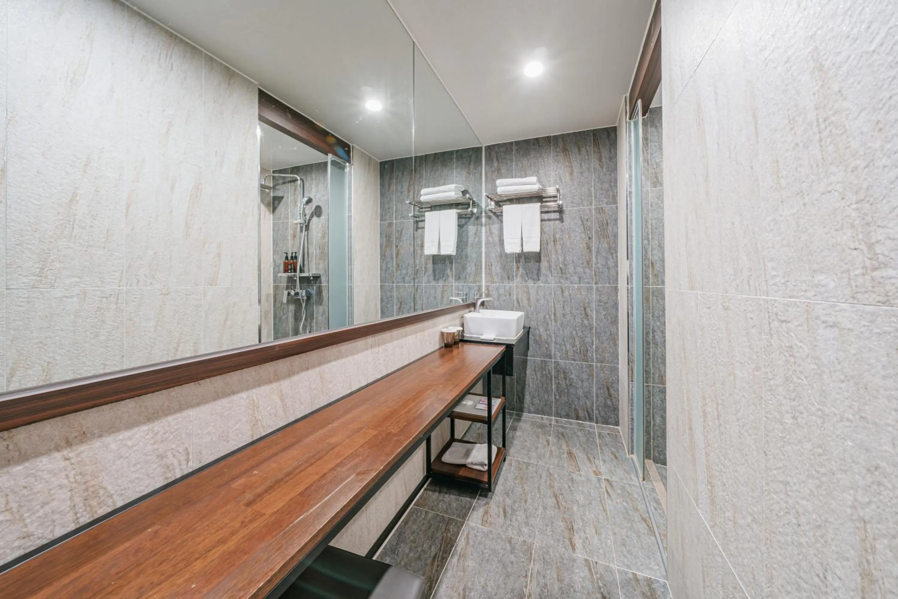 Bathroom in Hotel With City