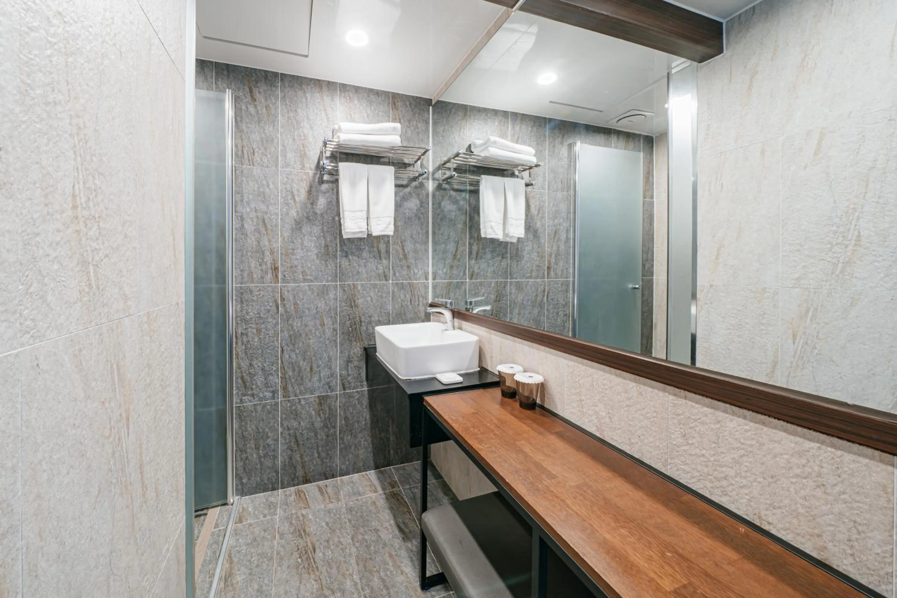 Bathroom in Hotel With City