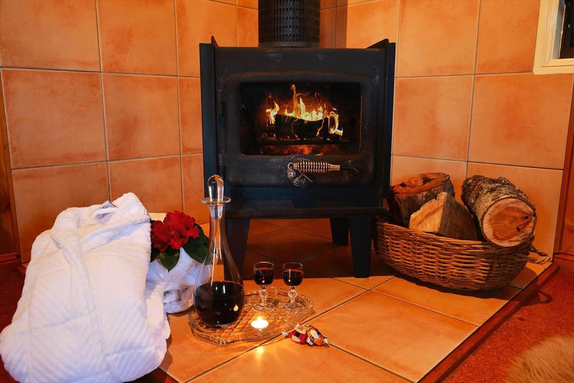 fireplace in Montville Country Cabins