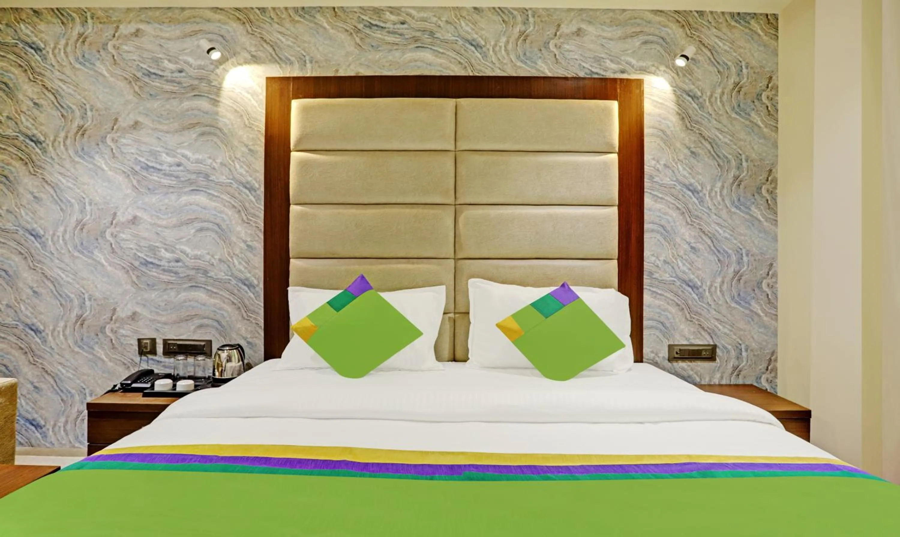 Bedroom, Bed in Treebo Risha